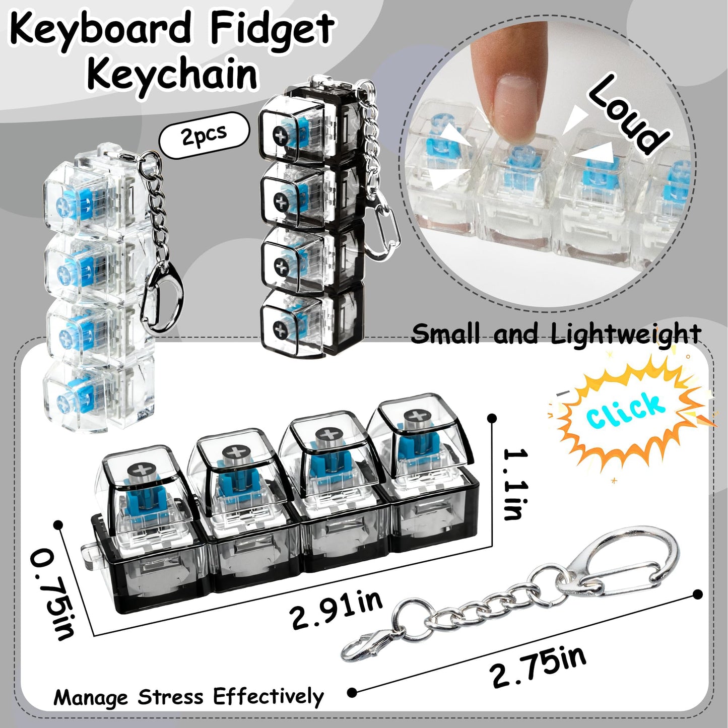 XiawaLangzhuo 2-pack Keyboard Fidget Toy — 4-in-1 Keychain for Stress Relief