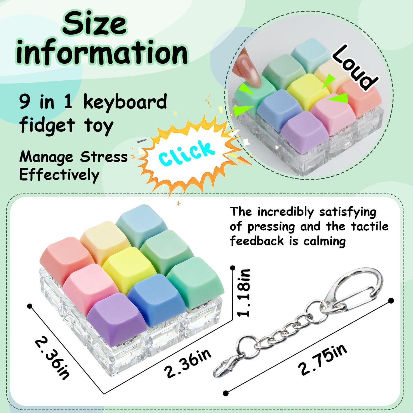 XiawaLangzhuo 9-in-1 Keyboard Fidget Toy — Colorful Stress Relief Keychain