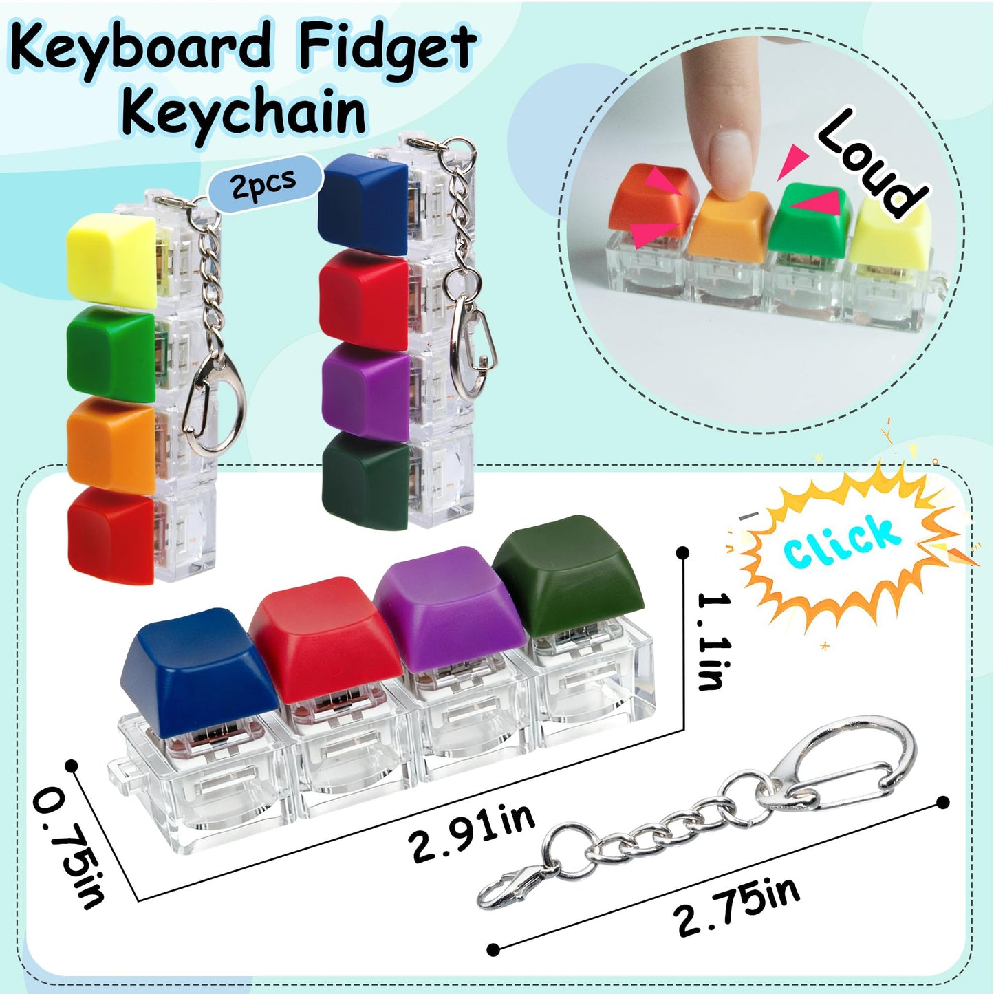 XiawaLangzhuo 2-Pc Keyboard Fidget Toy – 4-in-1 Keychain Clicker for Focus