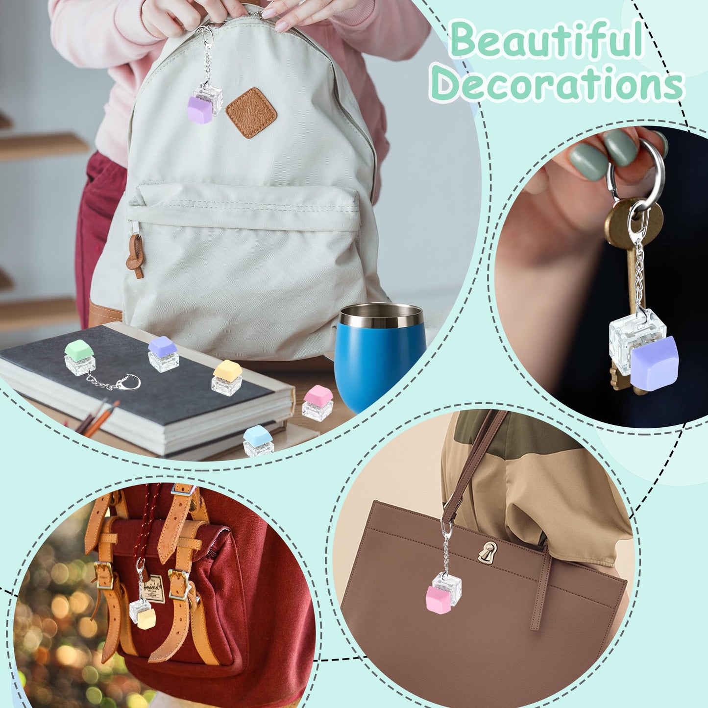 XiawaLangzhuo 6-Pack Keyboard Fidget Keychain — Mix Macaron Colors for Stress Relief & Focus