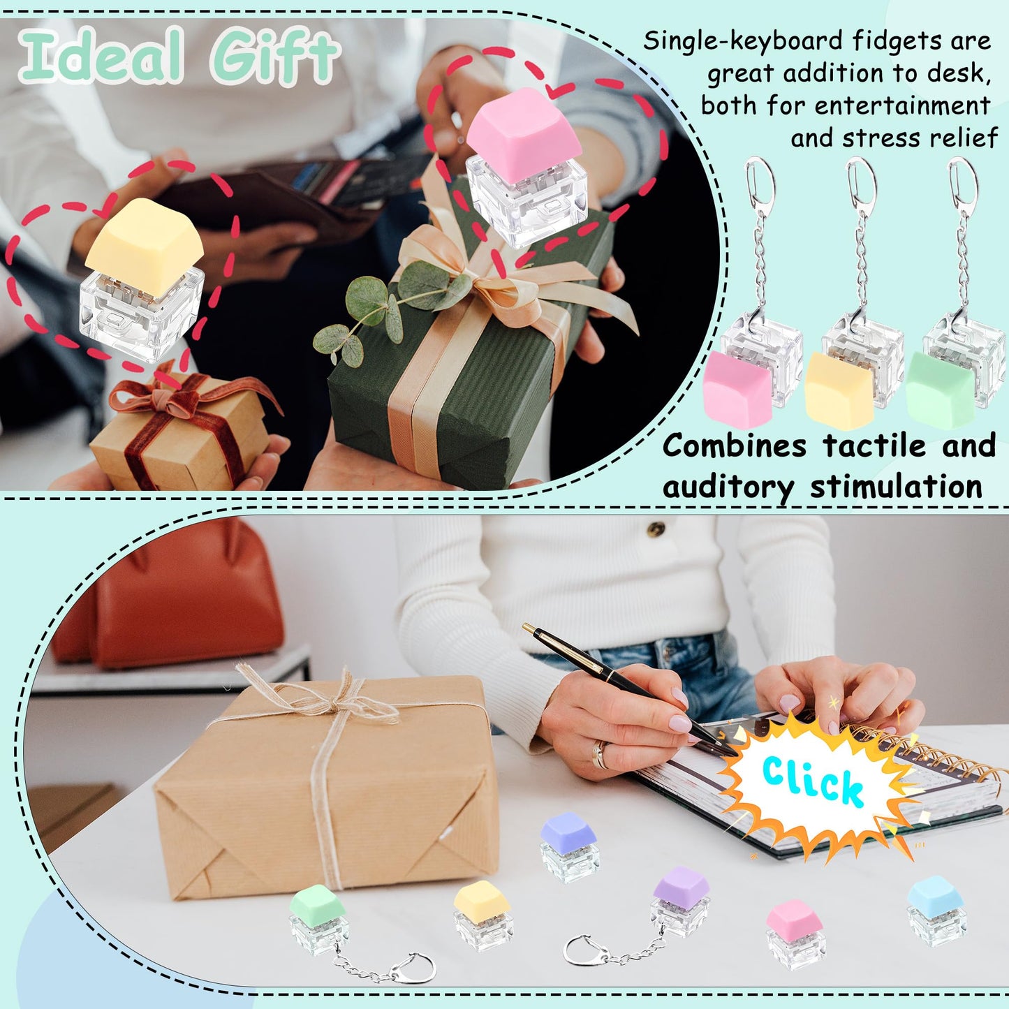 XiawaLangzhuo 6-Pack Keyboard Fidget Keychain — Mix Macaron Colors for Stress Relief & Focus