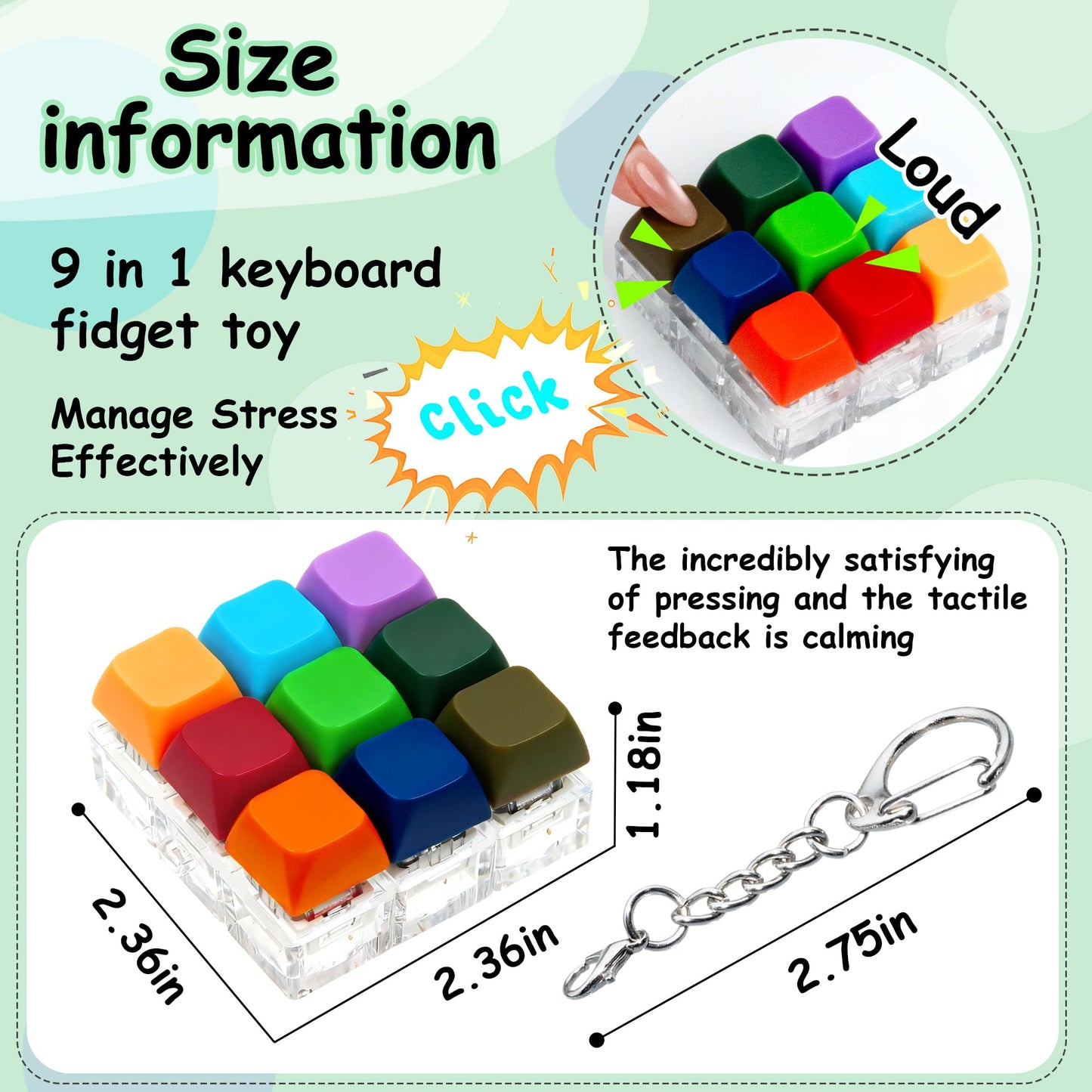XiawaLangzhuo Keyboard Fidget Toy – 9-in-1 Keypad for Stress Relief, Bright & Portable