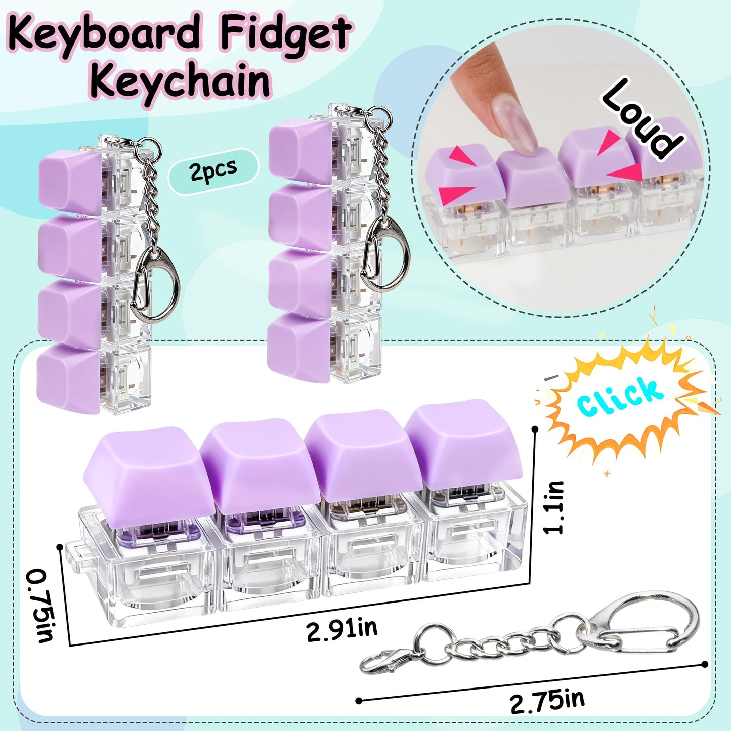 XiawaLangzhuo 2-Pack Keyboard Fidget Toy – Purple 4-in-1 Decompression Button Keychain