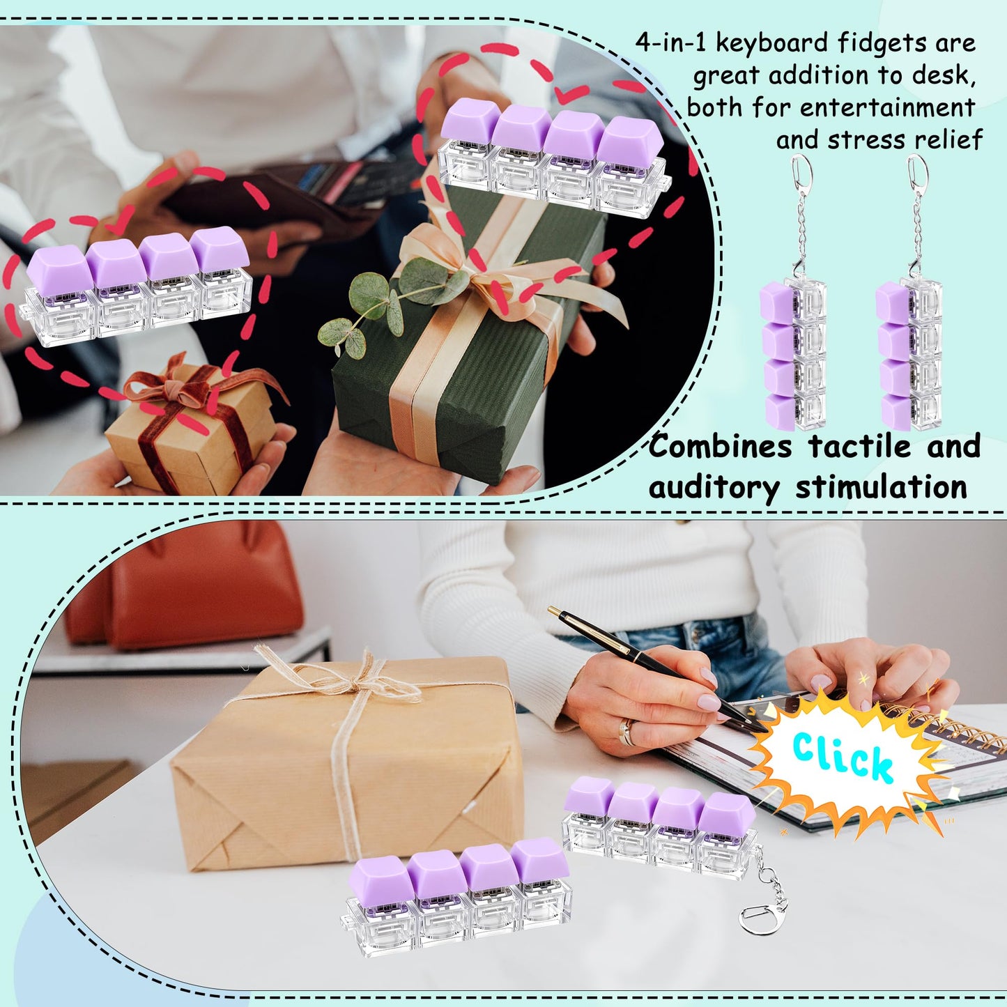 XiawaLangzhuo 2-Pack Keyboard Fidget Toy – Purple 4-in-1 Decompression Button Keychain