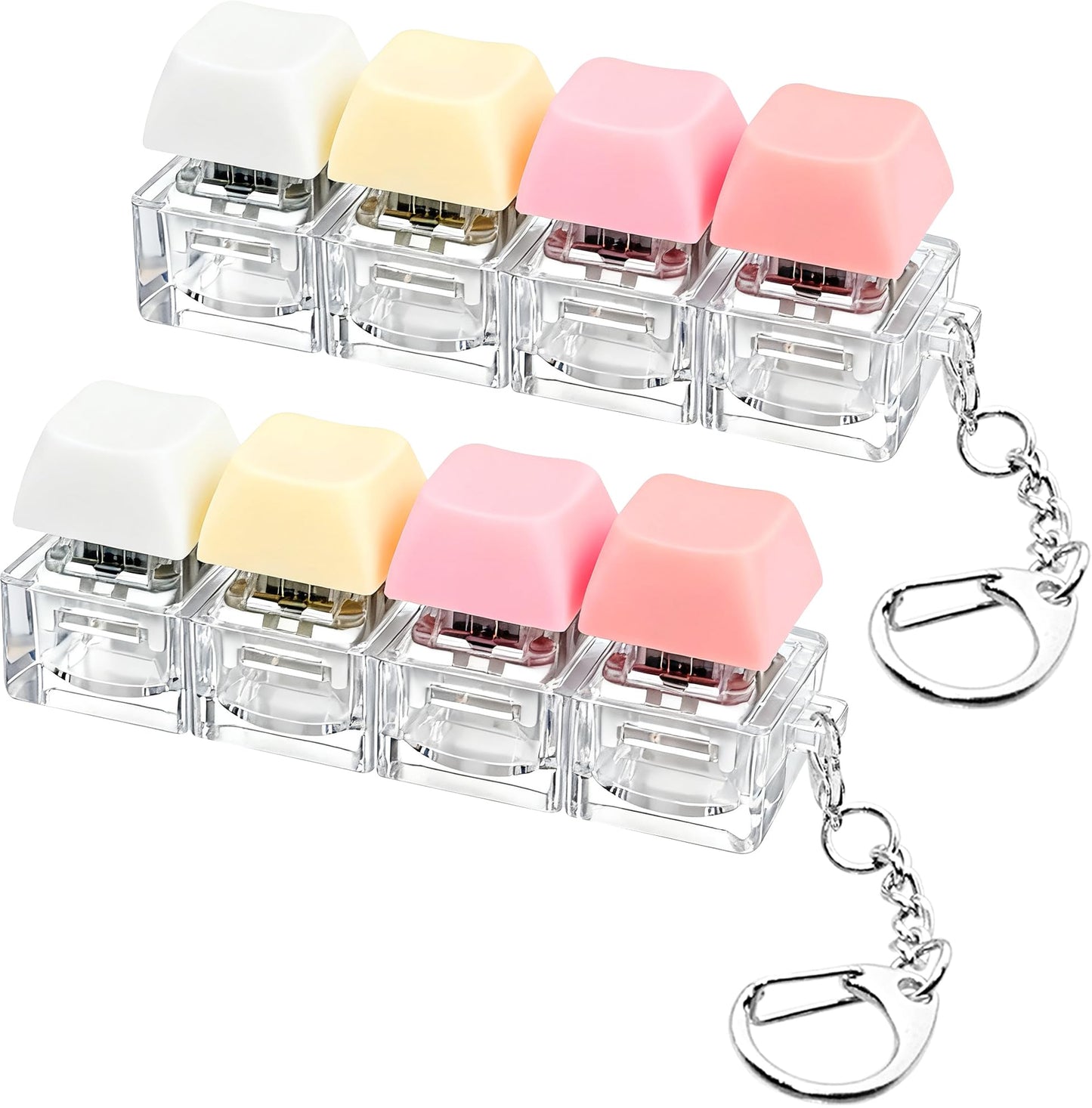 XiawaLangzhuo 2-Pack Keyboard Fidget Toy • 4-in-1 Decompression Button Keychain • Stress Relief Finger Clicker (Pink, Yellow, White)