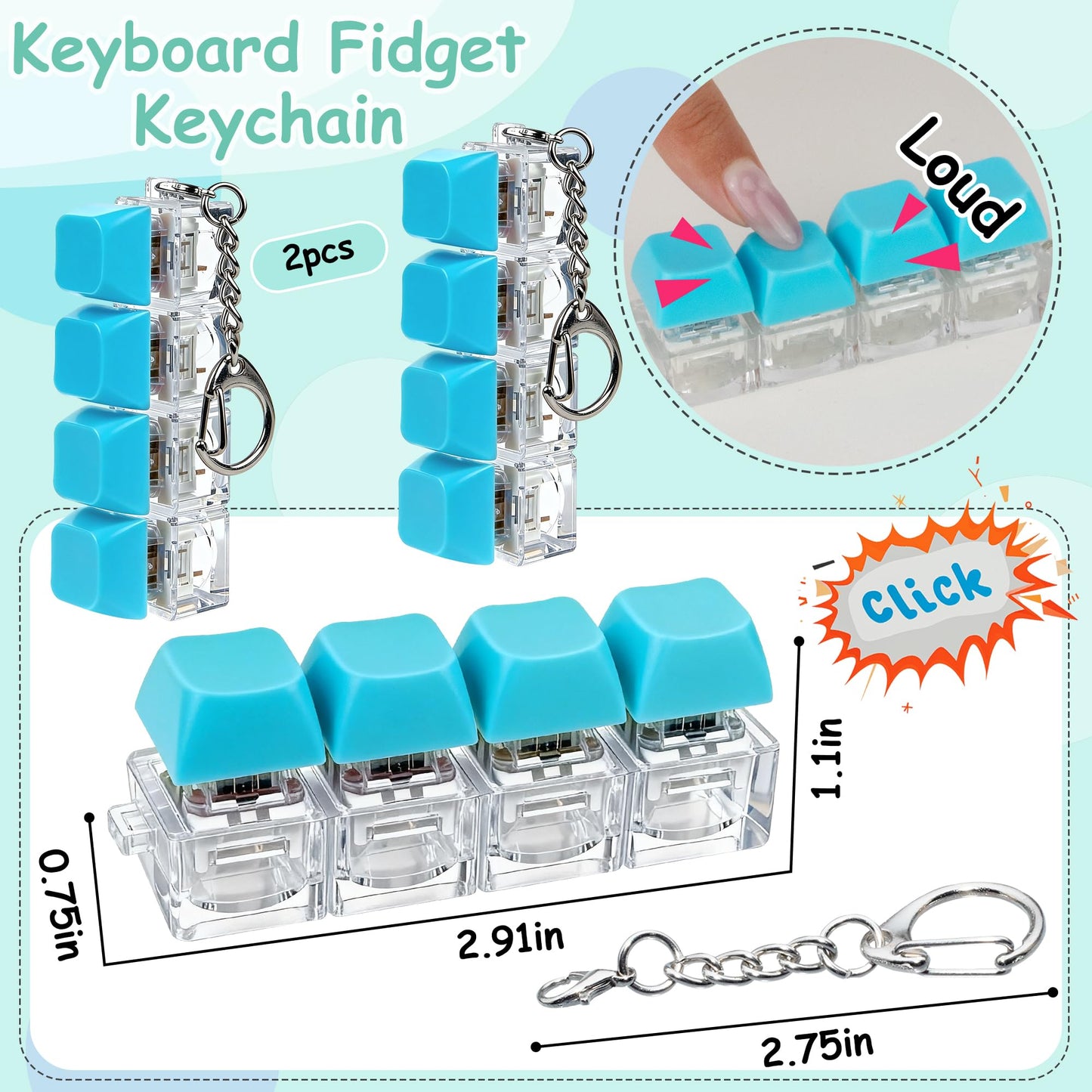 XiawaLangzhuo 2 Pcs Keyboard Fidget Toy – 4-in-1 Button Clicker for Focus and Calm (Blue)