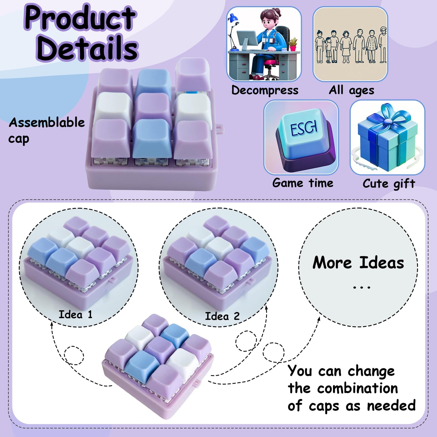 XiawaLangzhuo Keyboard Fidget Toy 9-in-1 Keypad – 3 Color Options