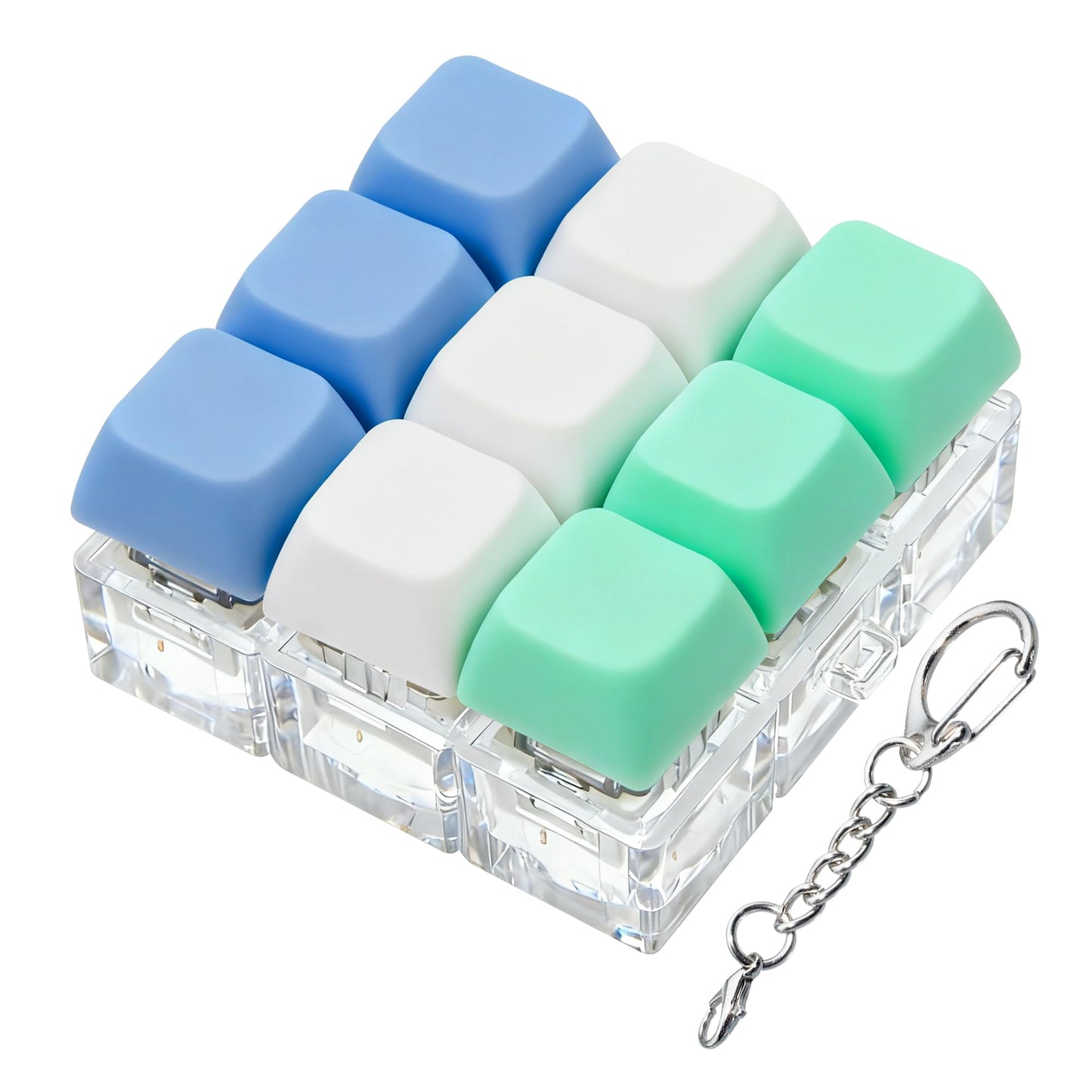 XiawaLangzhuo 9-in-1 Keyboard Fidget Toy – Decompression Button Keychain (Blue, White, Green)