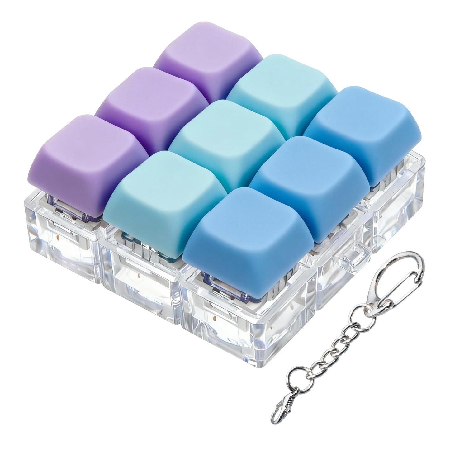 XiawaLangzhuo Keyboard Fidget Toy 9-in-1 Keychain – 3 Colors (Blue, Purple)