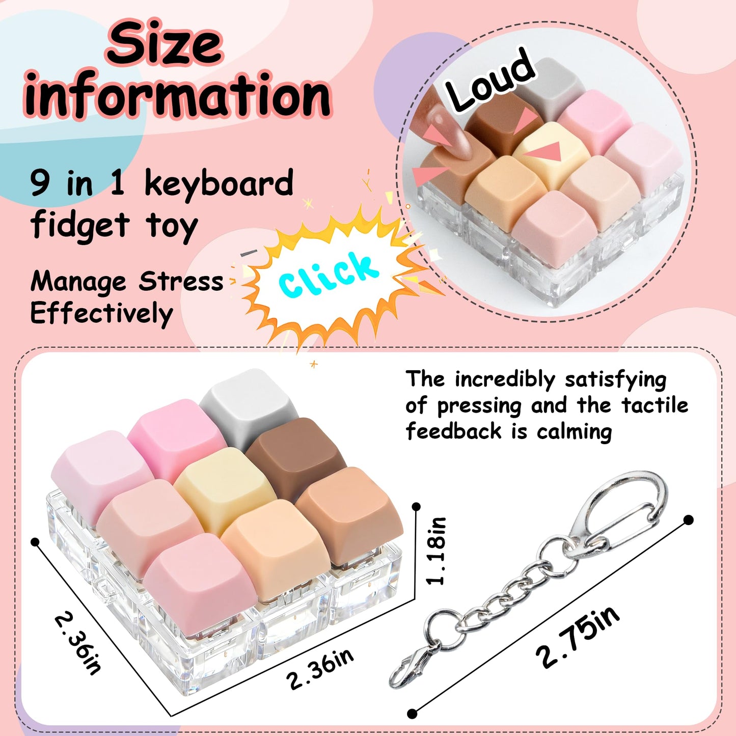 XiawaLangzhuo 2 Pack 9-in-1 Keyboard Fidget Toy – Anti-Stress Keychain Clickers for Focus & Fun