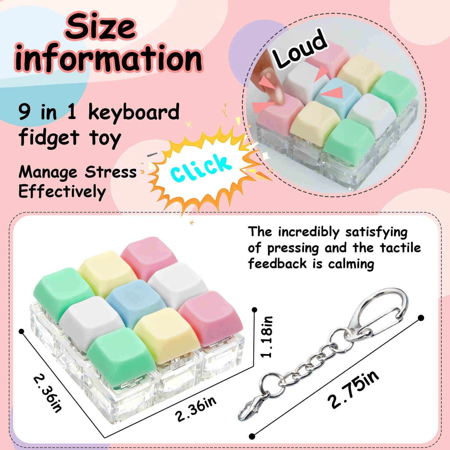 XiawaLangzhuo Keyboard Fidget Toy 9-in-1 Keychain – 5 Colors for Focus & Stress Relief