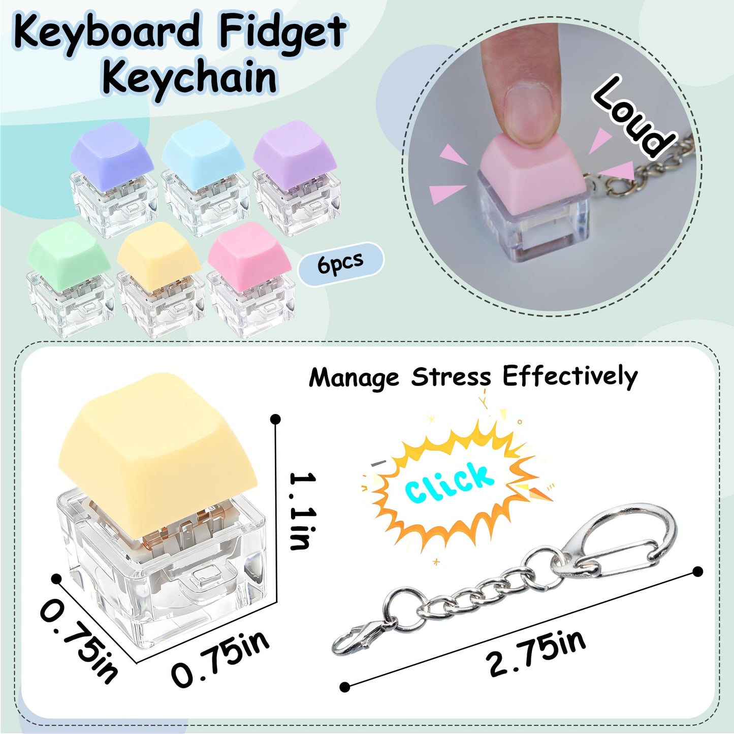 XiawaLangzhuo 6-Pack Keyboard Fidget Keychain — Mix Macaron Colors for Stress Relief & Focus