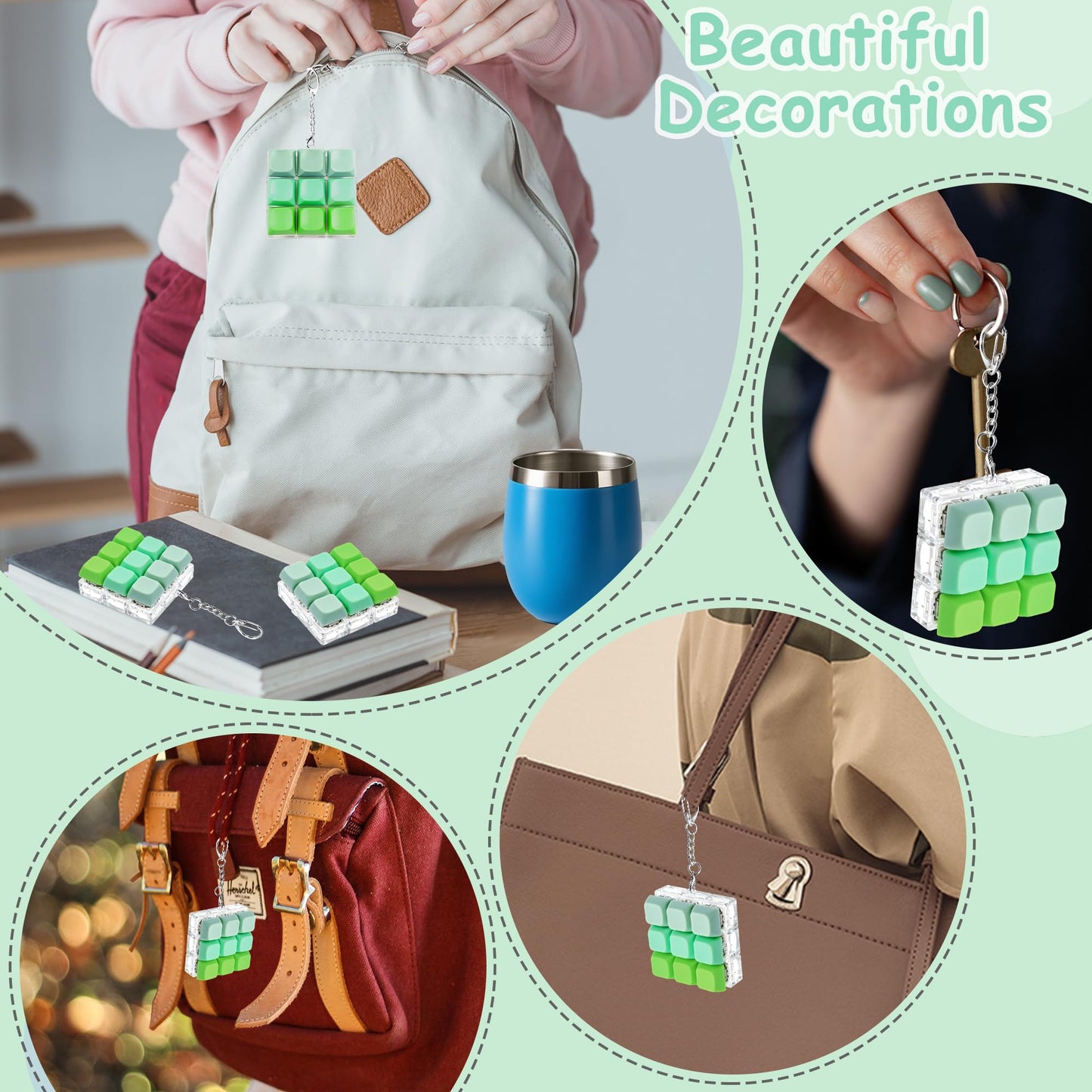 XiawaLangzhuo Keyboard Fidget Toy 9-in-1 Decompression Button Green – Portable Stress Relief Keychain