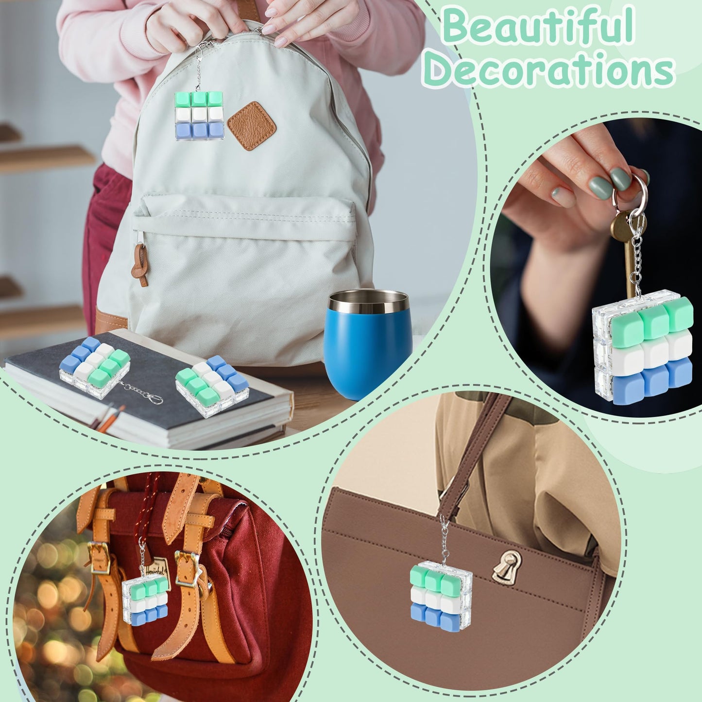 XiawaLangzhuo 9-in-1 Keyboard Fidget Toy – Decompression Button Keychain (Blue, White, Green)