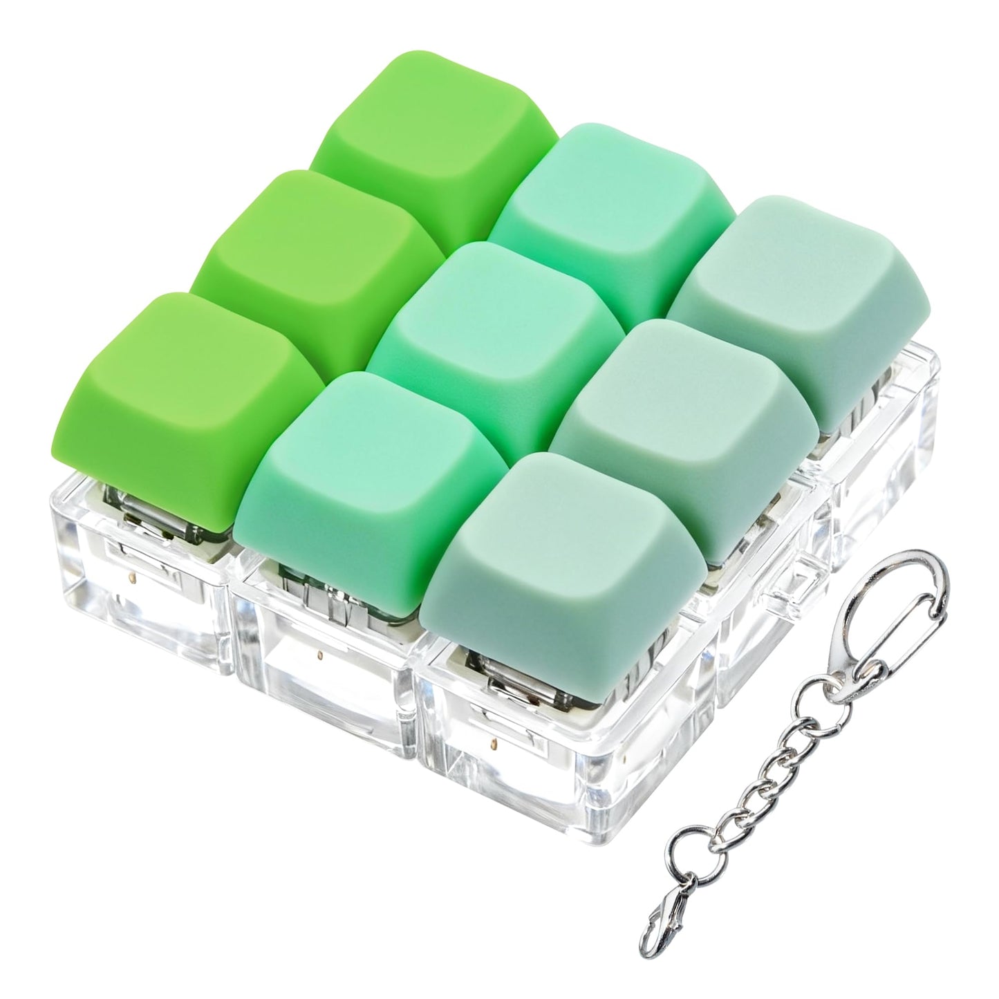 XiawaLangzhuo Keyboard Fidget Toy 9-in-1 Decompression Button Green – Portable Stress Relief Keychain