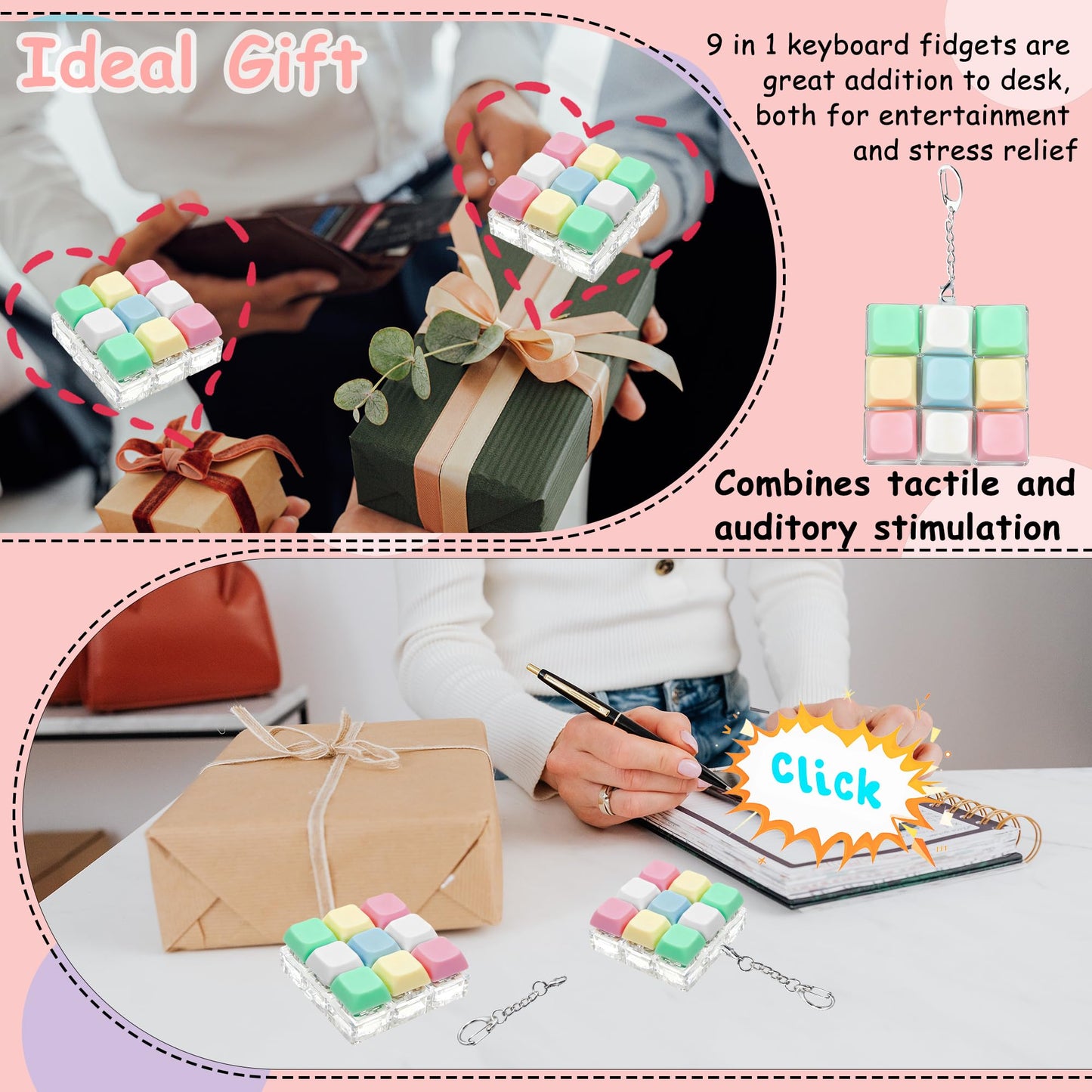 XiawaLangzhuo Keyboard Fidget Toy 9-in-1 Keychain – 5 Colors for Focus & Stress Relief