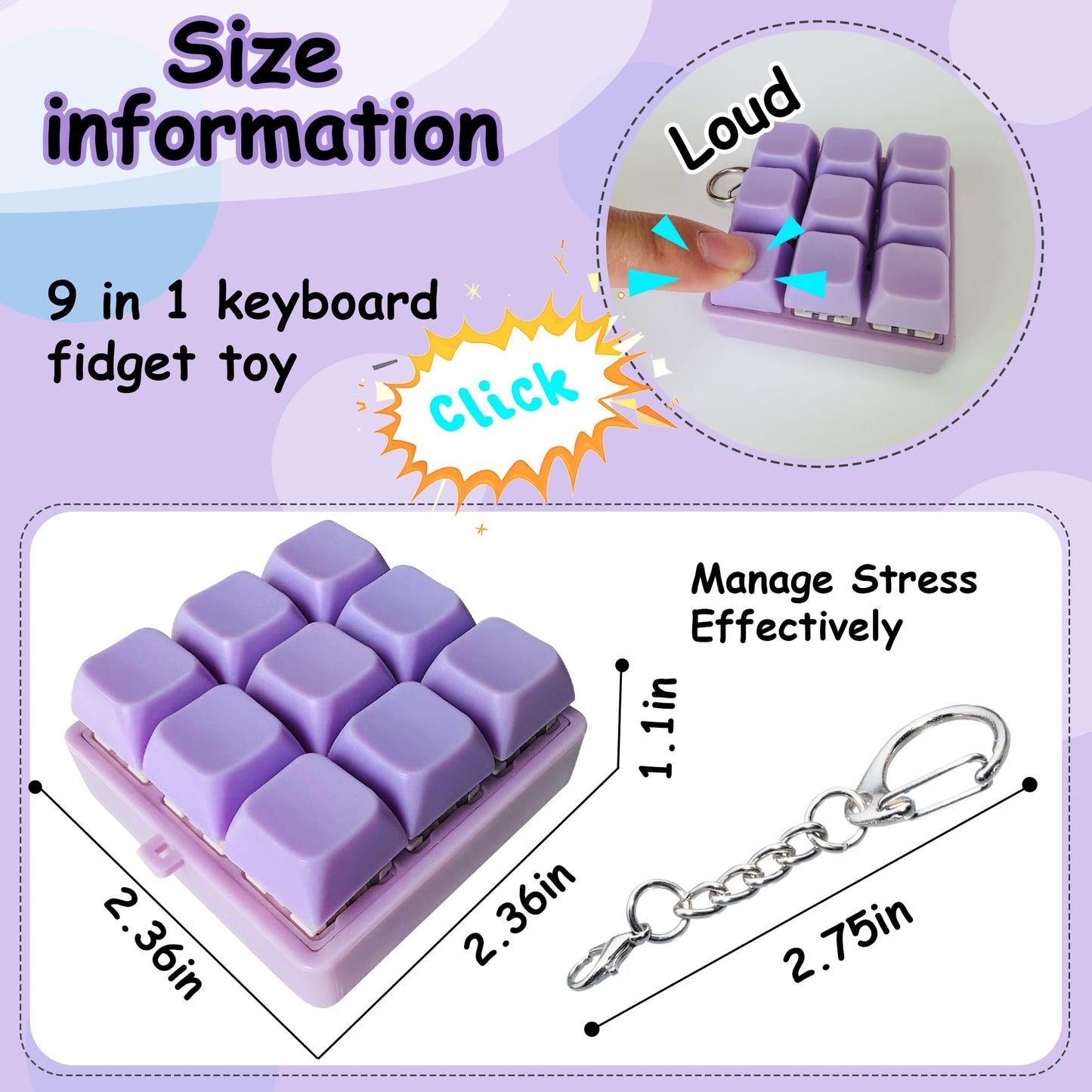 XiawaLangzhuo 9-in-1 Keyboard Fidget Toy – Purple Keychain