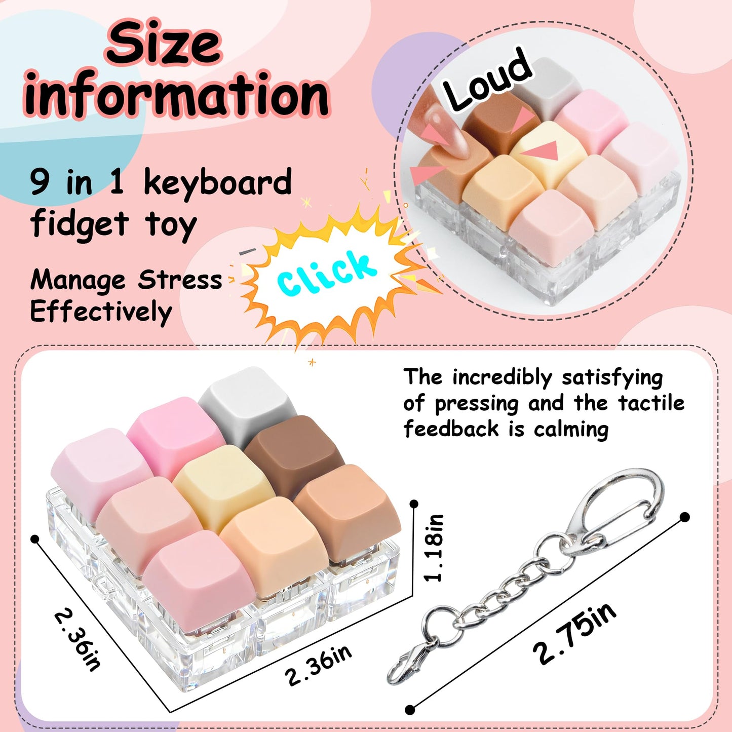 XiawaLangzhuo 9-in-1 Keyboard Fidget Toy & Keychain – Morandi Colors