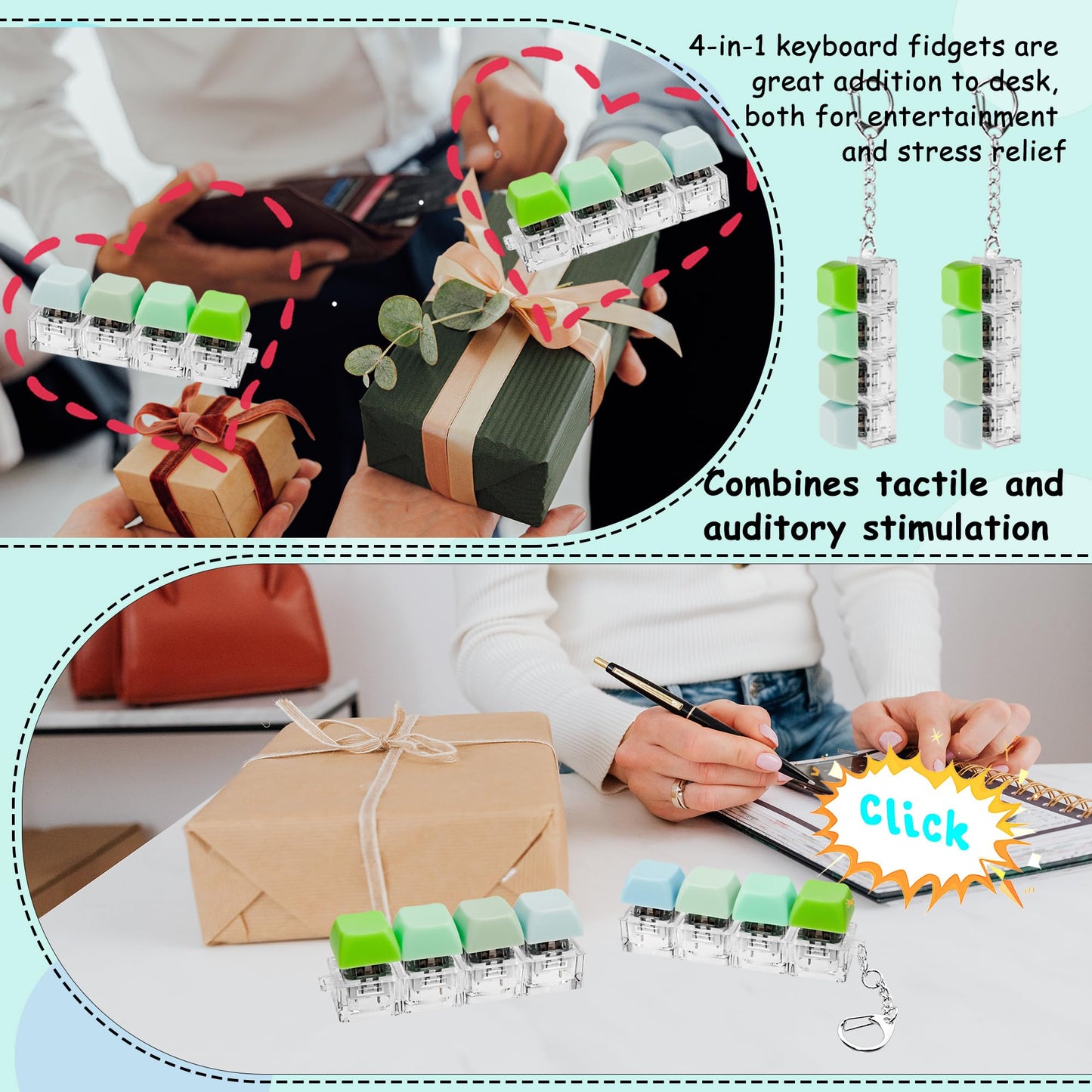 XiawaLangzhuo 2-Pcs Keyboard Fidget Toy – 4-in-1 Button Clicker Keychain (Green)
