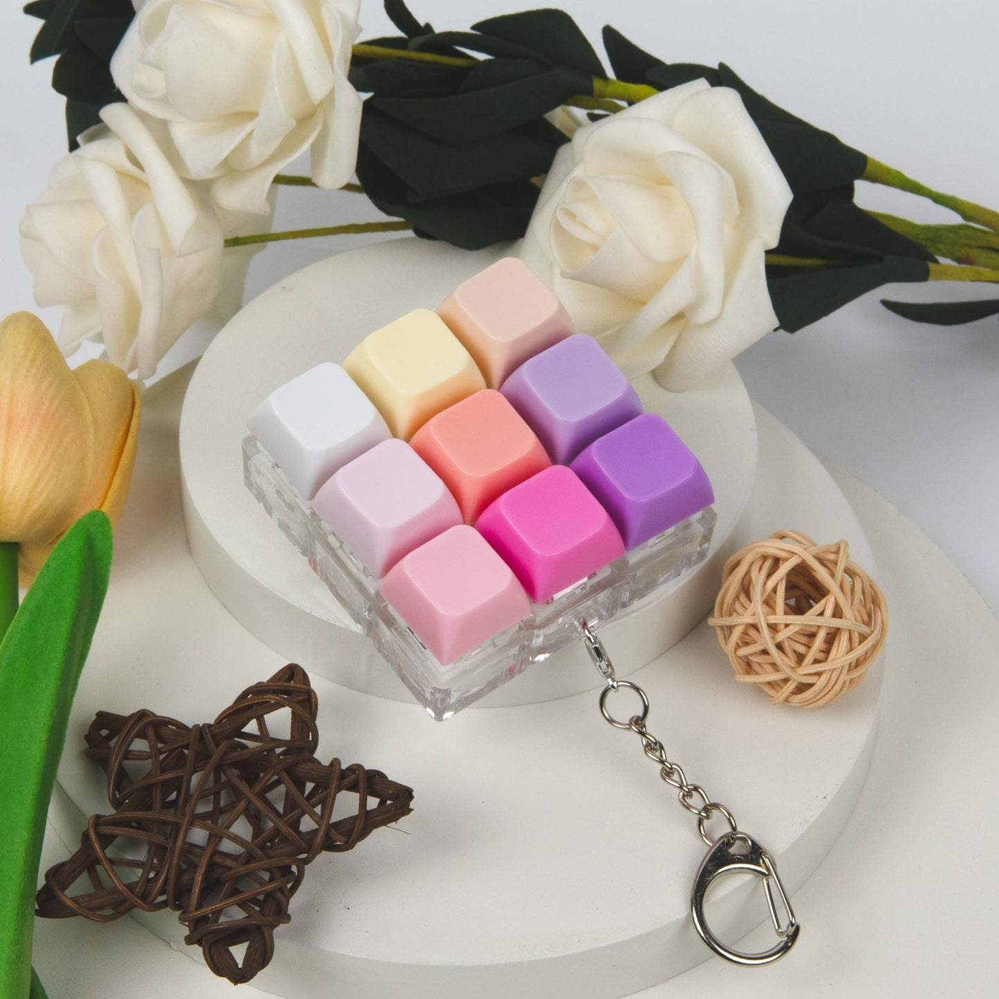 XiawaLangzhuo 9-in-1 Keyboard Fidget Toy & Keychain – 9 Colors (Pink Purple)