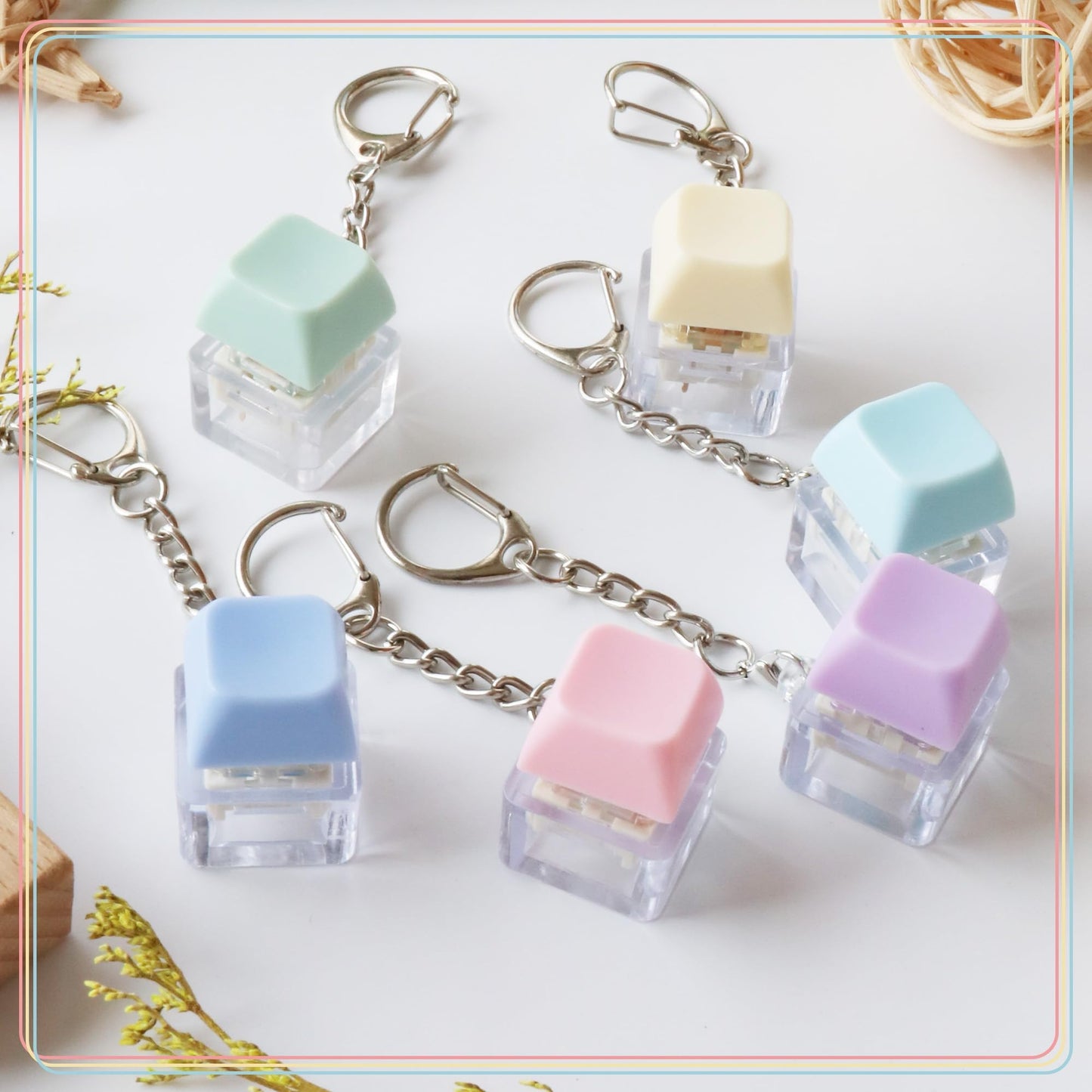 XiawaLangzhuo 6-Pack Keyboard Fidget Keychain — Mix Macaron Colors for Stress Relief & Focus