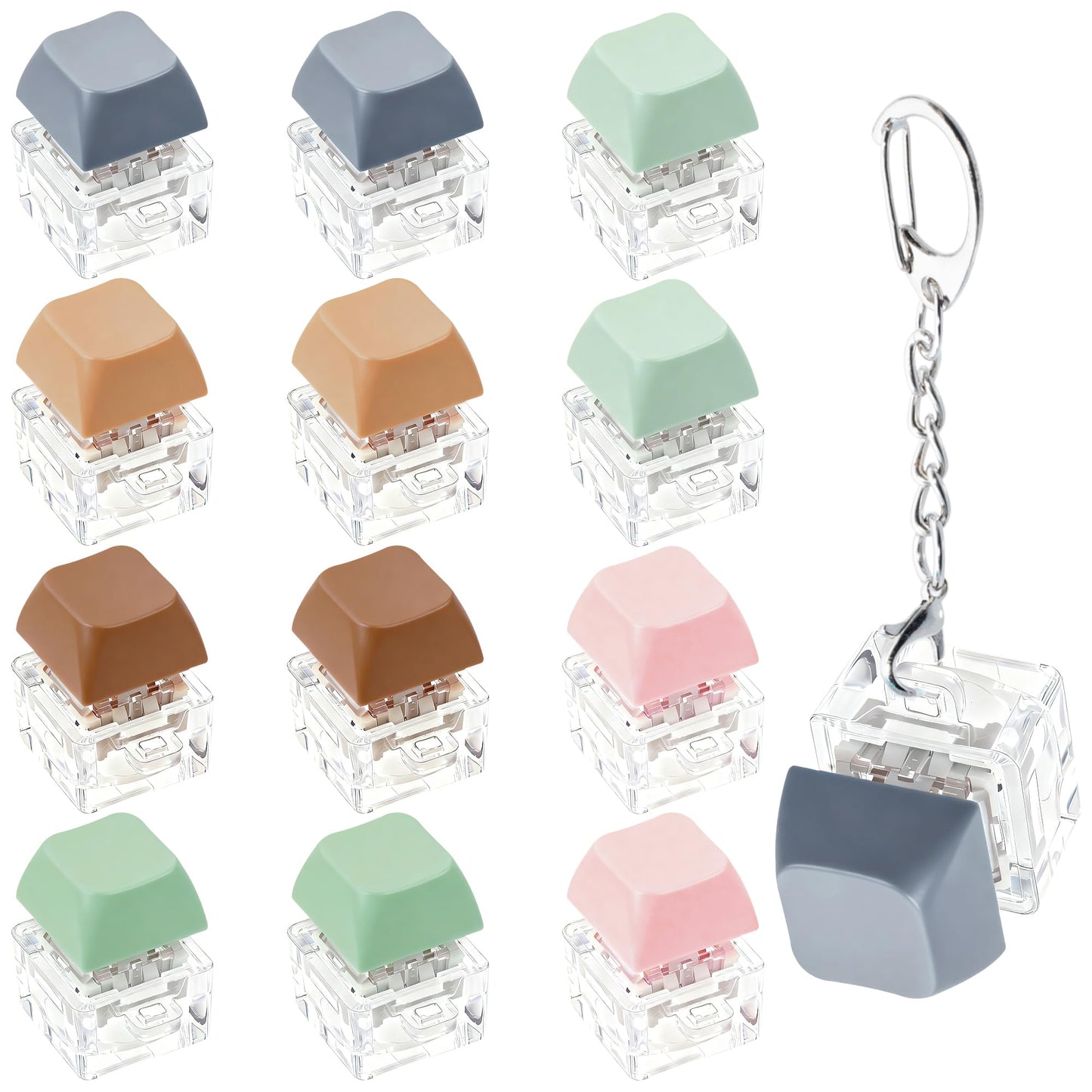 XiawaLangzhuo Morandi Keyboard Fidget Toy – 12-Piece Keyboard Fidget Keychain for Stress Relief & Focus
