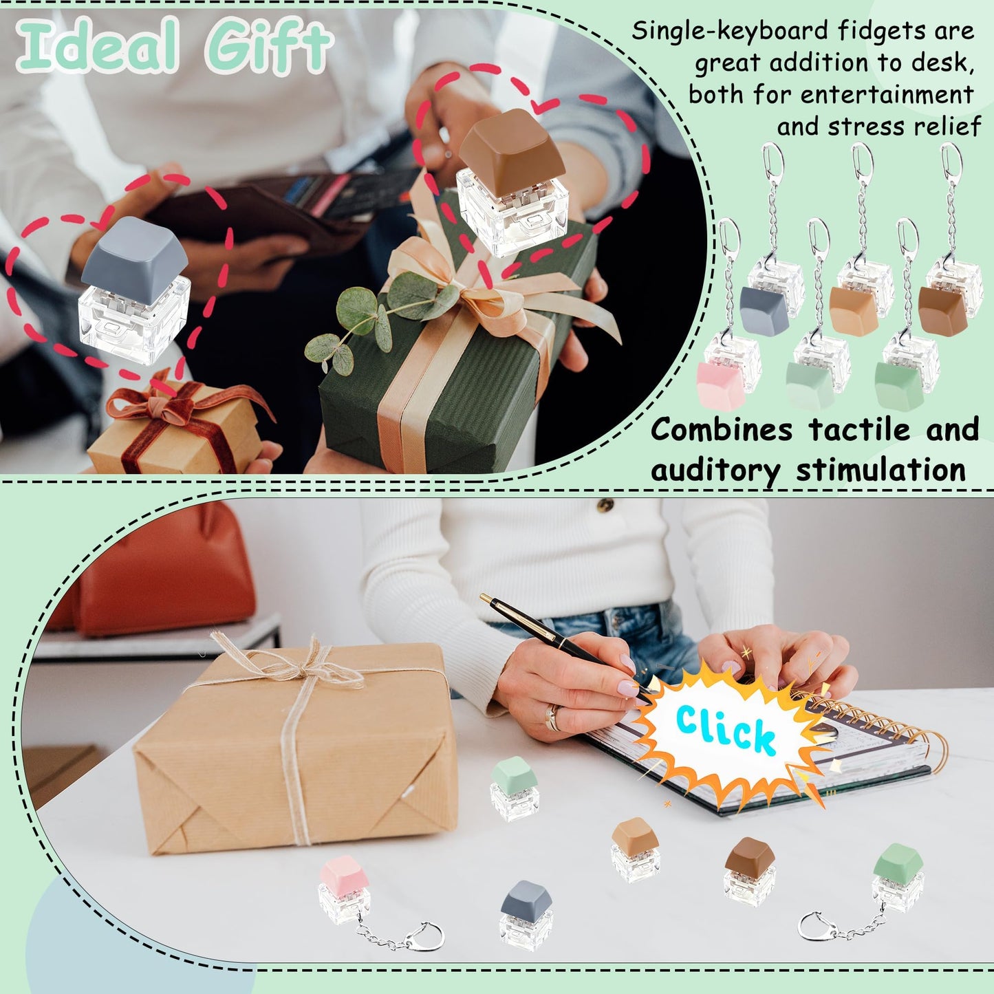 XiawaLangzhuo Morandi Keyboard Fidget Toy – 12-Piece Keyboard Fidget Keychain for Stress Relief & Focus