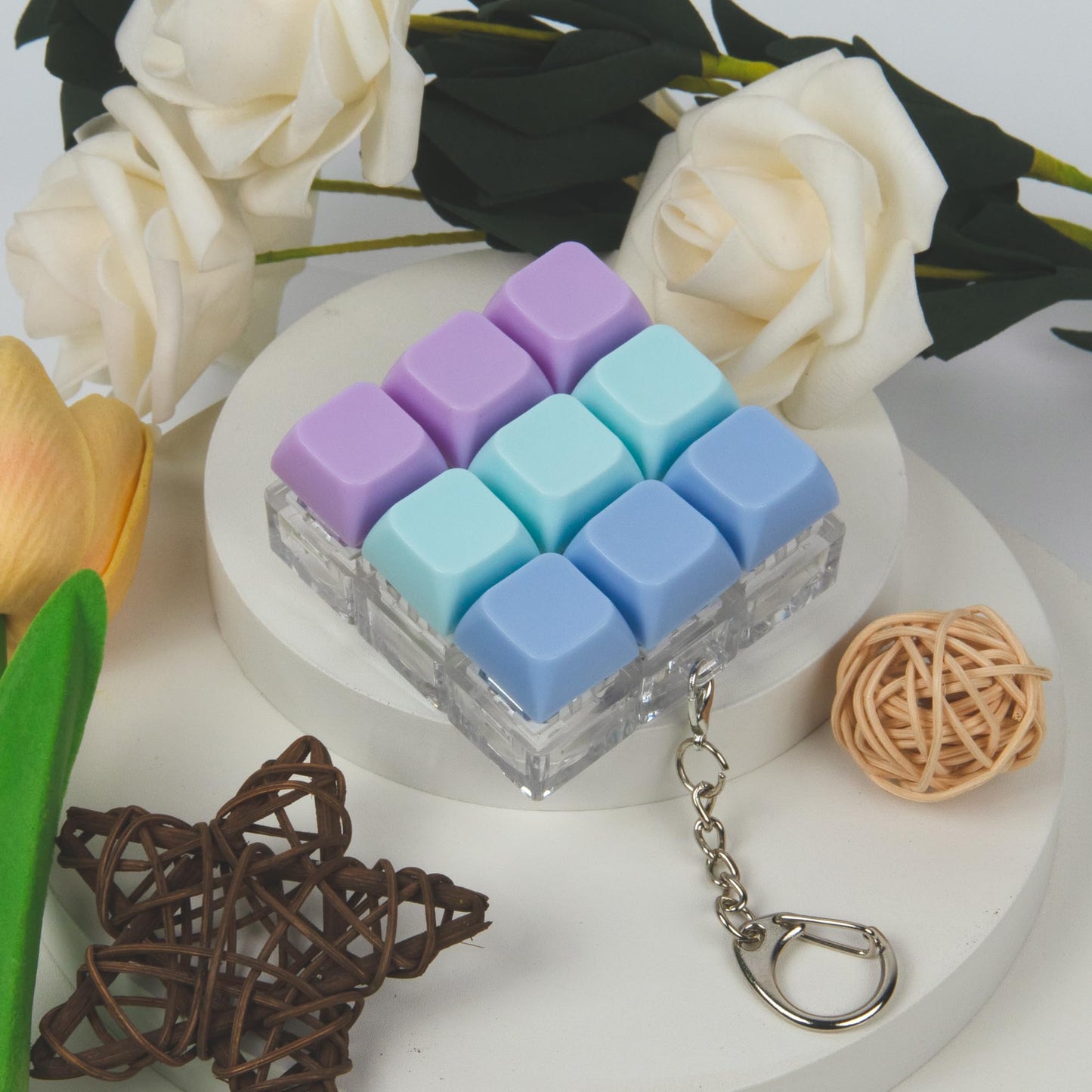 XiawaLangzhuo Keyboard Fidget Toy 9-in-1 Keychain – 3 Colors (Blue, Purple)