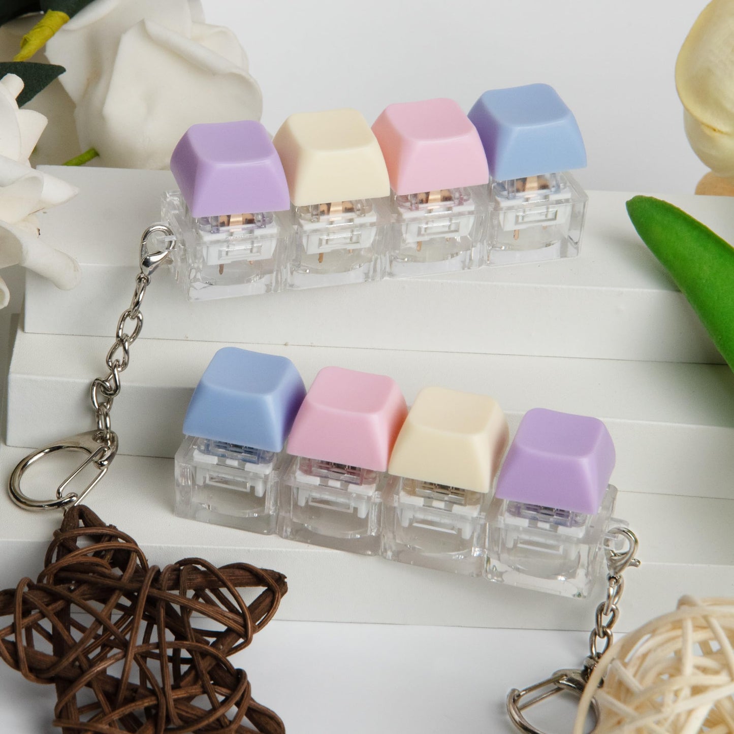 XiawaLangzhuo 2-Piece Keyboard Fidget Toy – 4-in-1 Button Decompression Keychain (4 Colors)