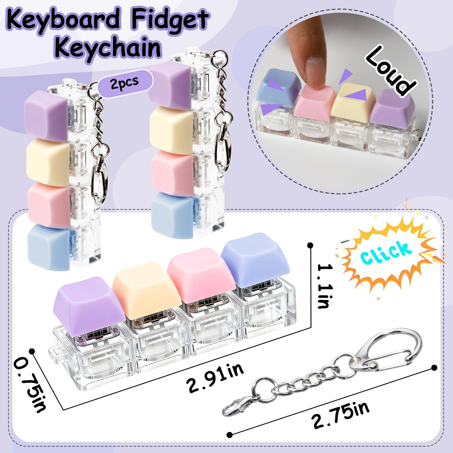 XiawaLangzhuo 2-Piece Keyboard Fidget Toy – 4-in-1 Button Decompression Keychain (4 Colors)