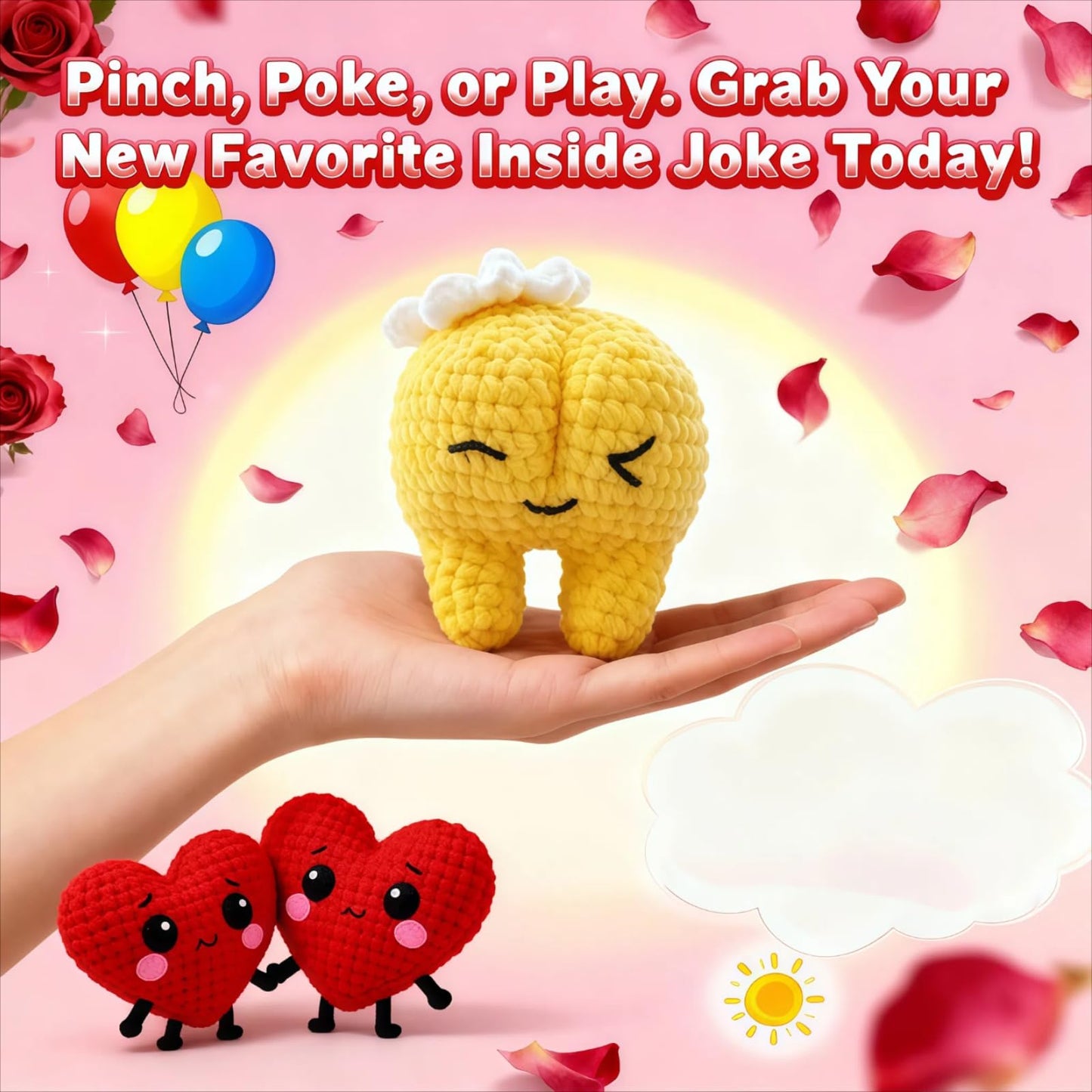 XIBIGEYE Valentines Day Gifts for Women & Men - Handmade Crochet Booty Plush with Love Card
