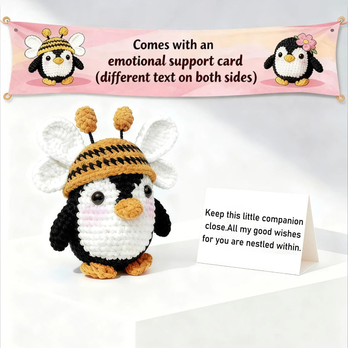 XIBIGEYE Handmade Crochet Penguin - Valentine’s Day Gift for Him & Her with To My Love Card