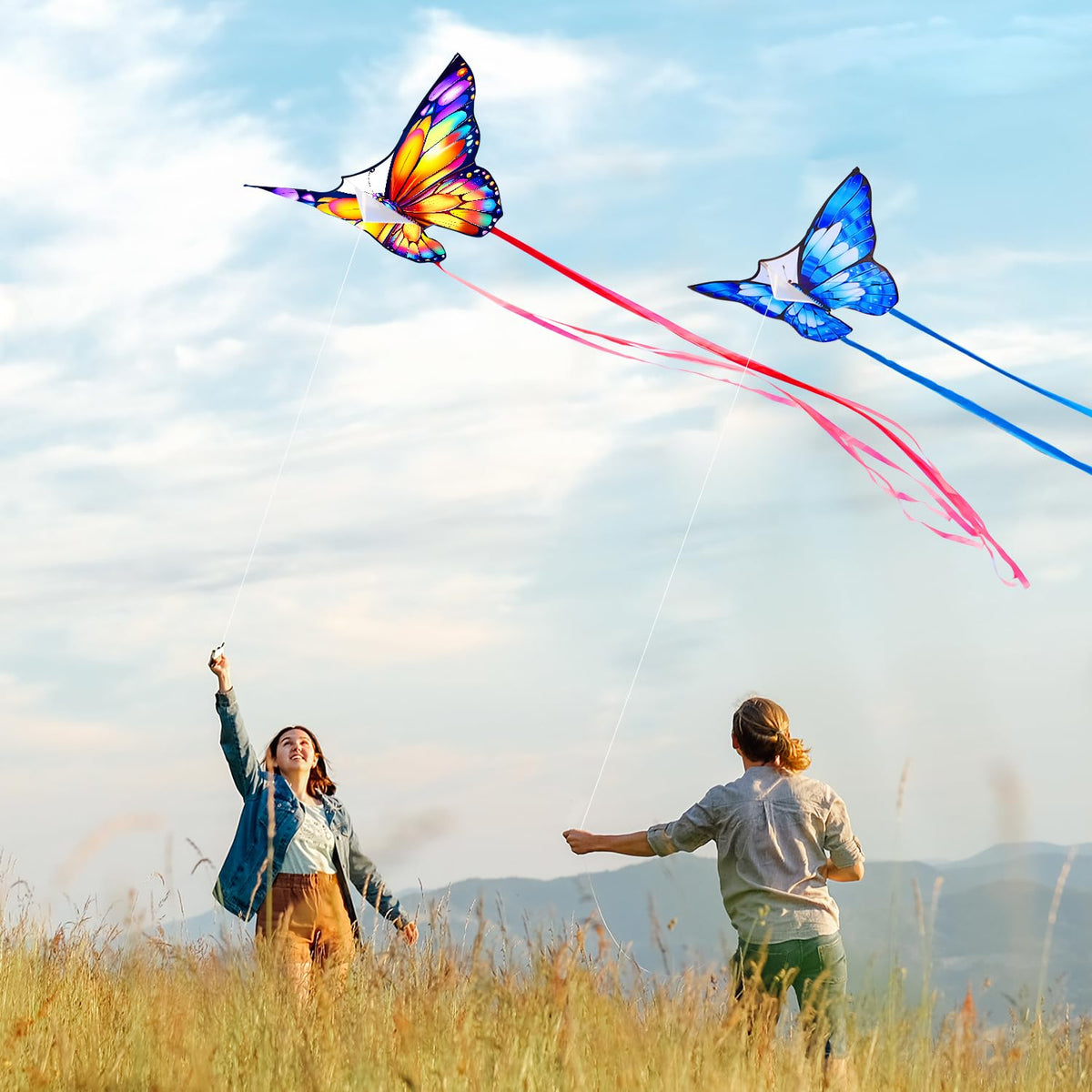 Xida Kite 2 Pack Colorful Butterfly Kites for Kids & Adults – Easy Fly with Handles & Storage Bag