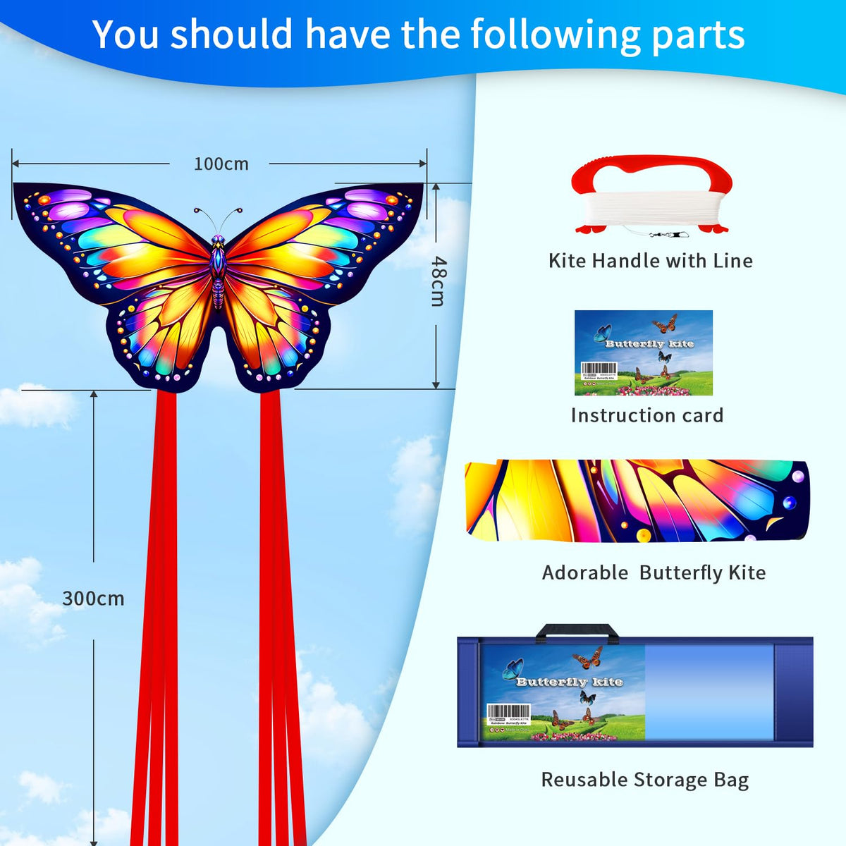 Xida Kite 2 Pack Colorful Butterfly Kites for Kids & Adults – Easy Fly with Handles & Storage Bag