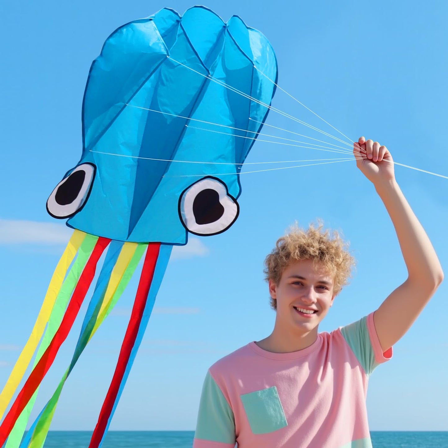 Xida Octopus Kite for Adults and Kids | Easy Fly Beach Kite with Line and Handle