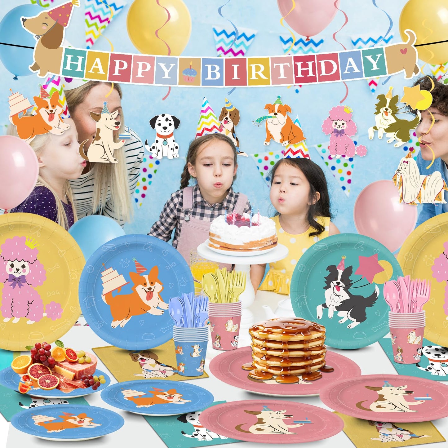XIENBLOC 203-Piece Retro Puppy Party Decorations Set for Dog Birthday – Serves 24