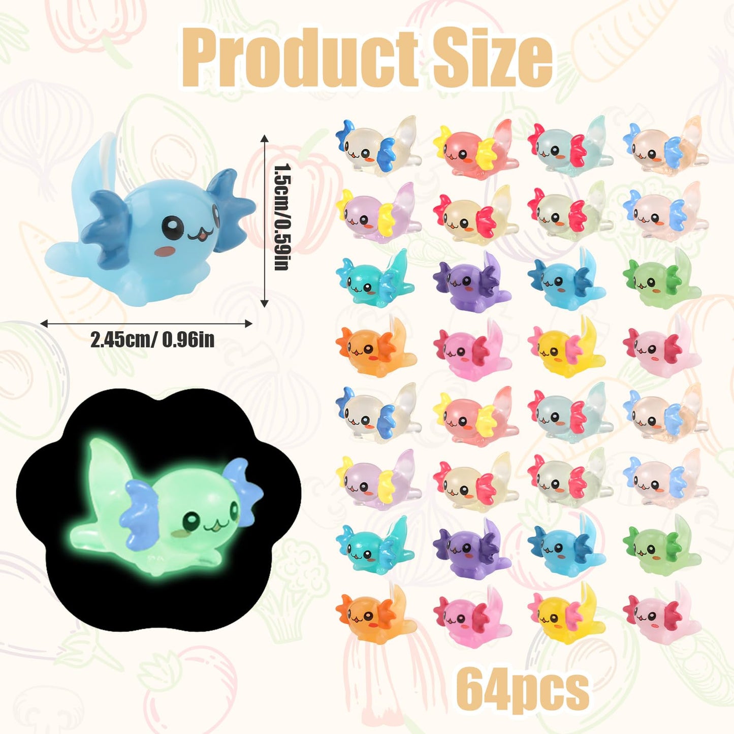 XIHIRCD 32pc Glow-in-the-Dark Resin Axolotl Miniatures for DIY Crafts, Garden, Dollhouse & Plant Décor