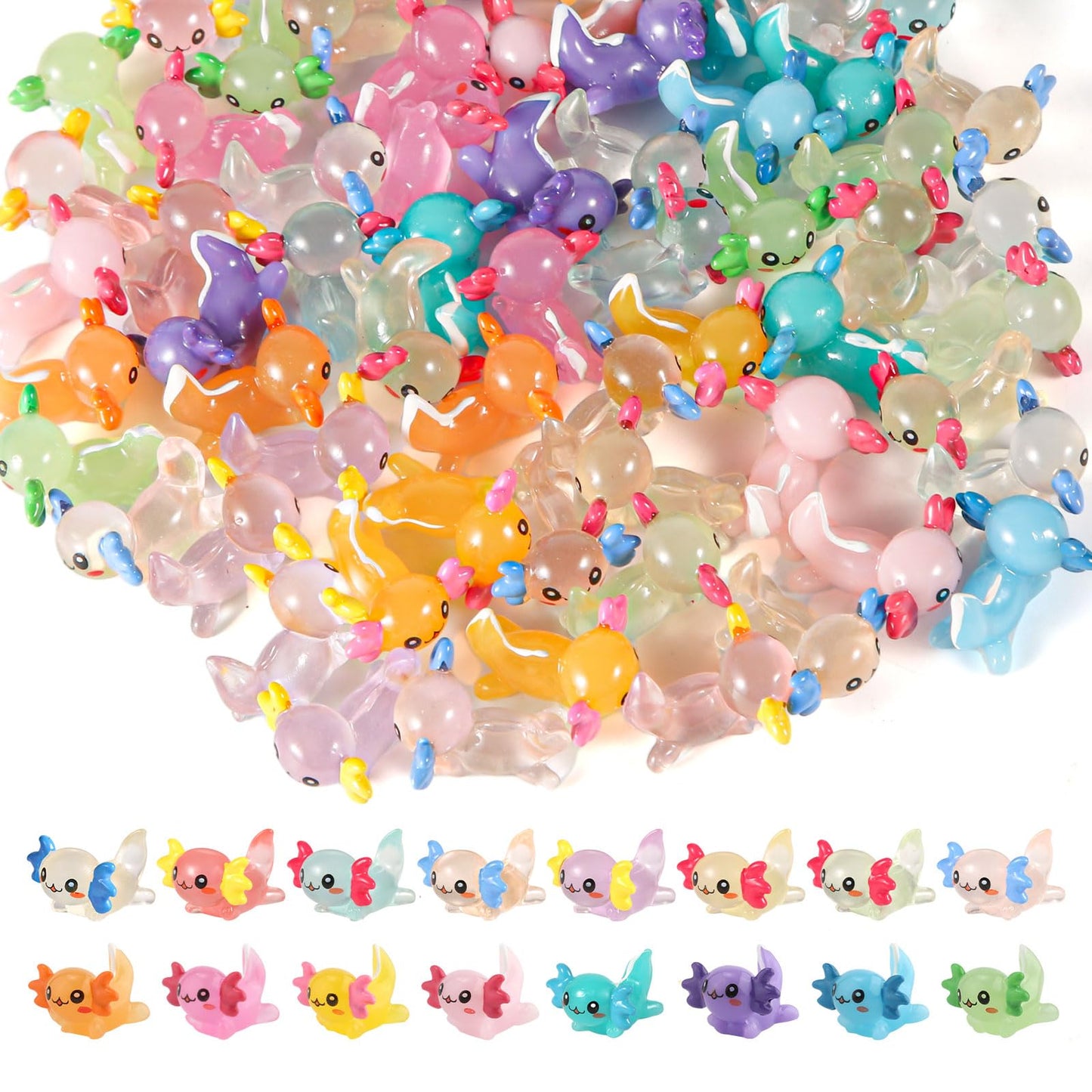 XIHIRCD 32pc Glow-in-the-Dark Resin Axolotl Miniatures for DIY Crafts, Garden, Dollhouse & Plant Décor
