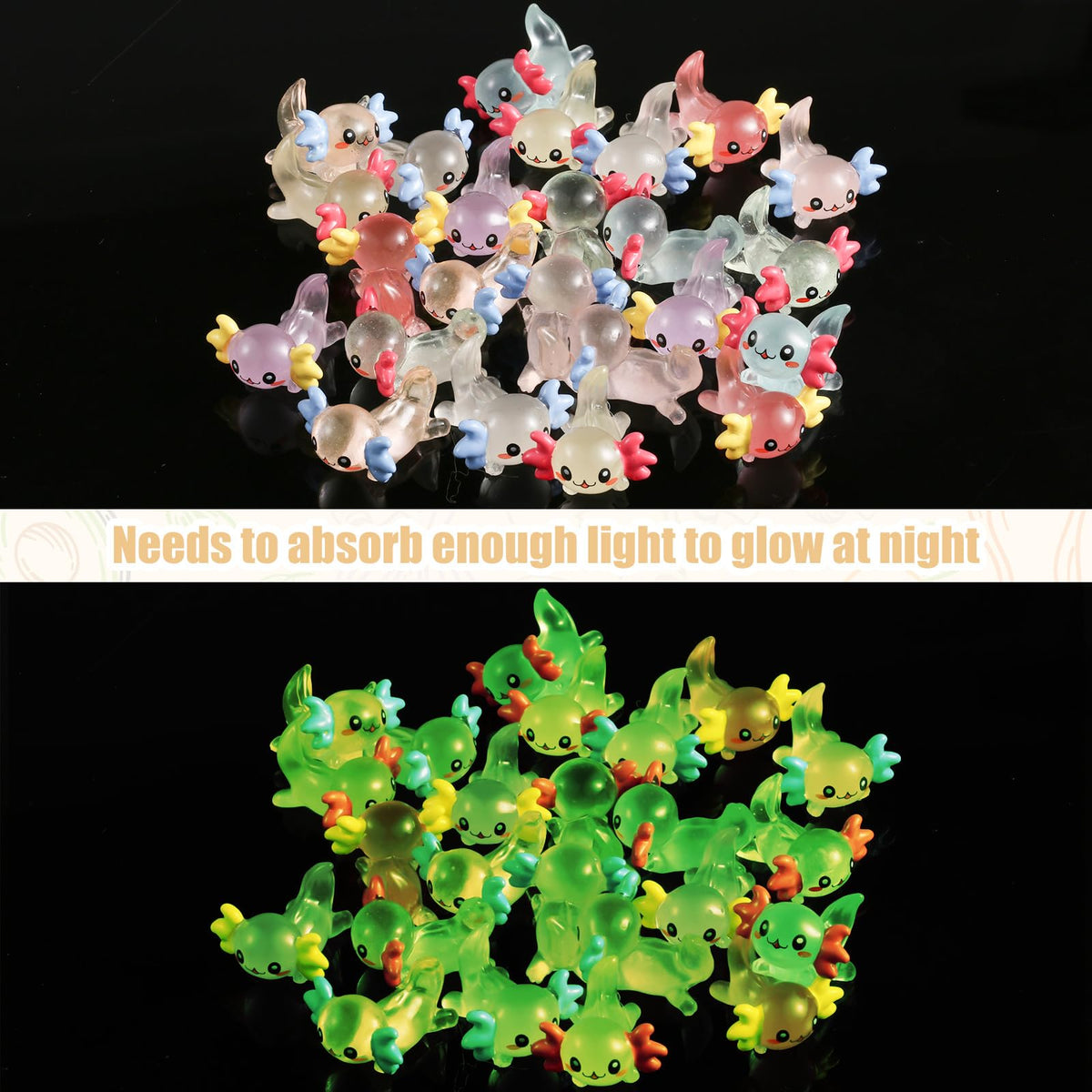 XIHIRCD 32pc Glow-in-the-Dark Resin Axolotl Miniatures for DIY Crafts, Garden, Dollhouse & Plant Décor