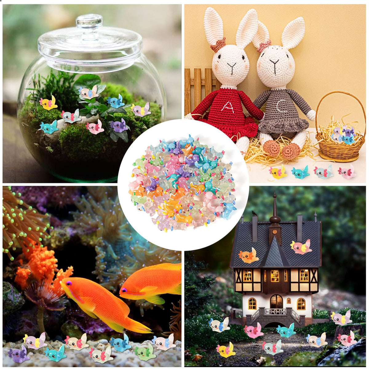 XIHIRCD 32pc Glow-in-the-Dark Resin Axolotl Miniatures for DIY Crafts, Garden, Dollhouse & Plant Décor