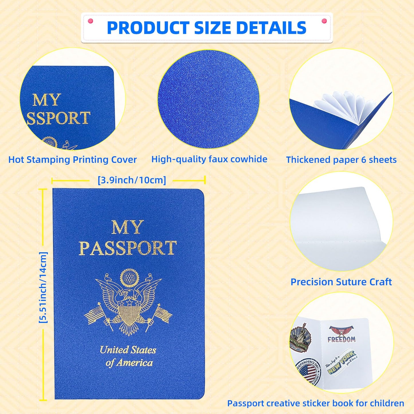 XIISVINT Blank Passport Notebook Blue – 100-Pack Travel Journal for Kids, 5.51 x 3.9 in
