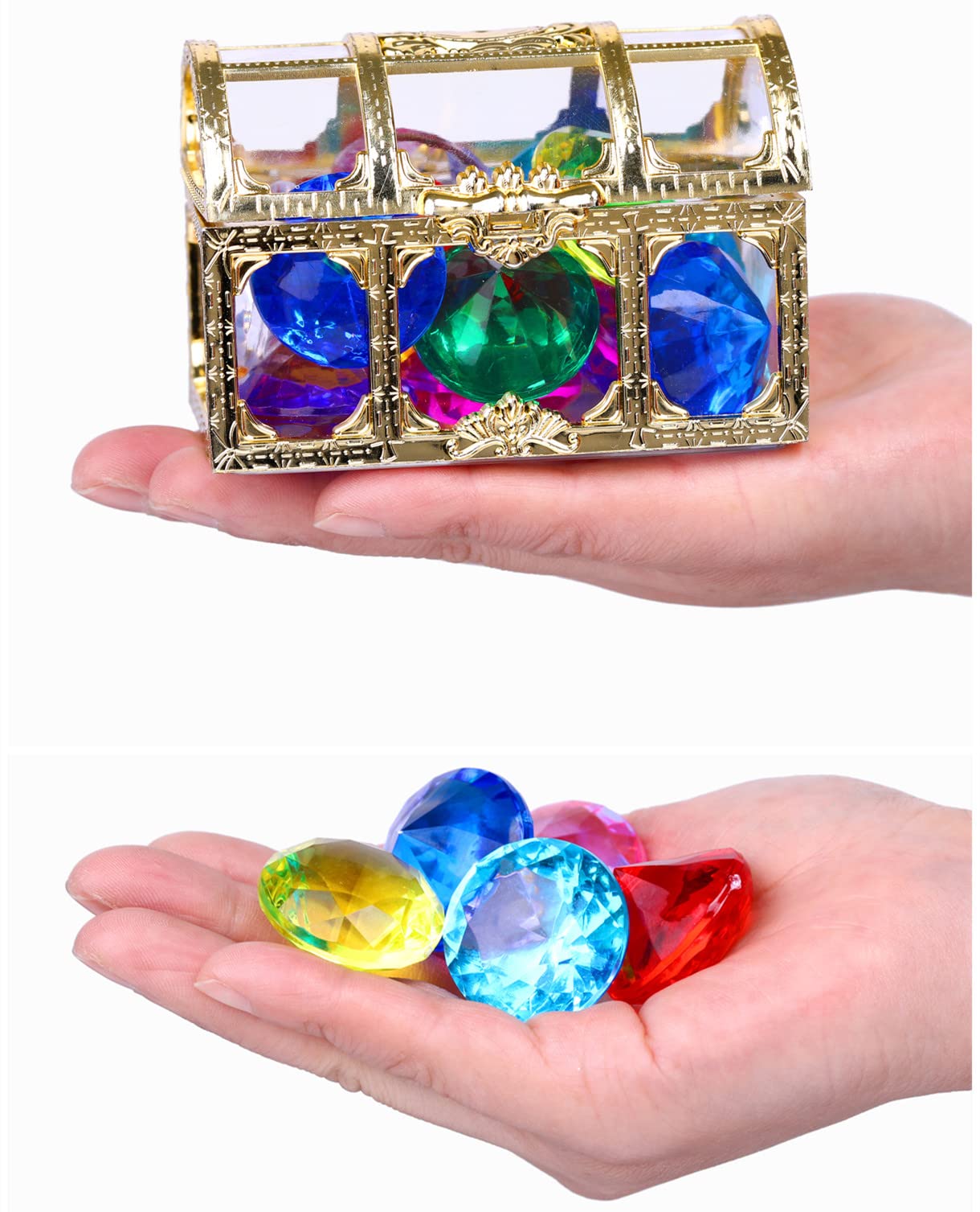 XIJUAN Diving Gem Pool Toys – 14-Color Diamond Treasure Chest (Golden)