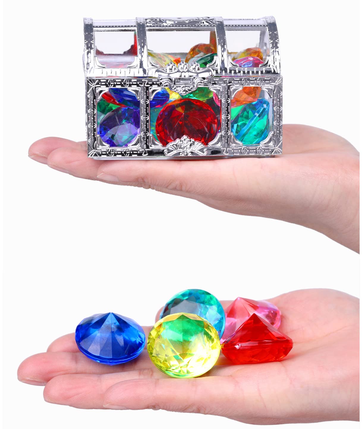 XIJUAN Diving Gem Pool Toys – 14-Color Diamond Treasure Chest Set for Kids