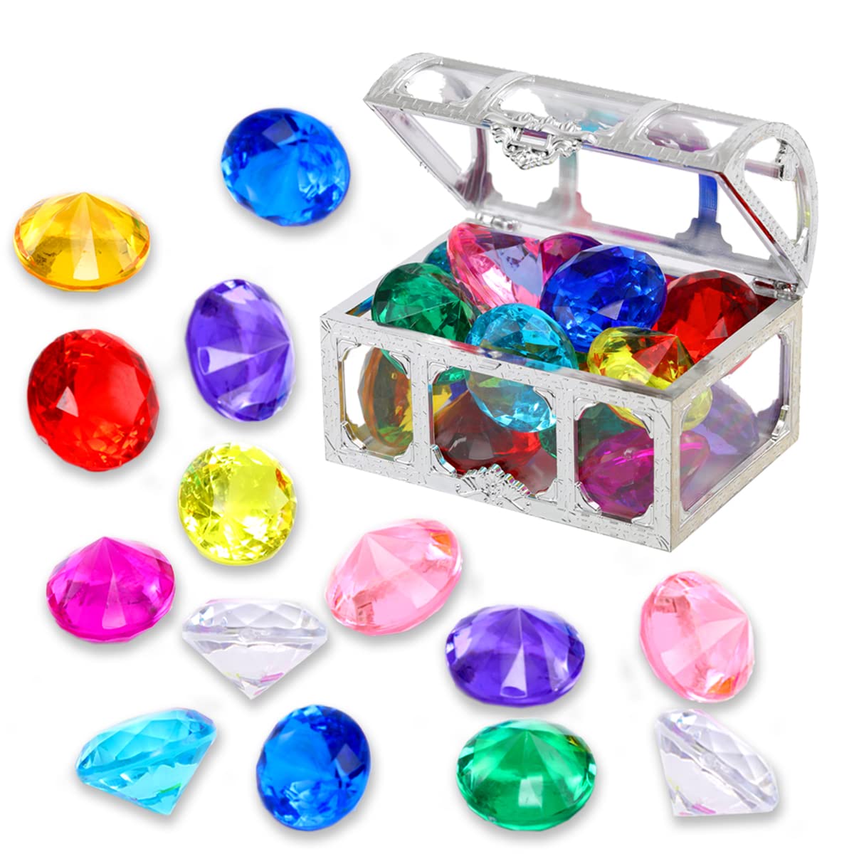 XIJUAN Diving Gem Pool Toys – 14-Color Diamond Treasure Chest Set for Kids