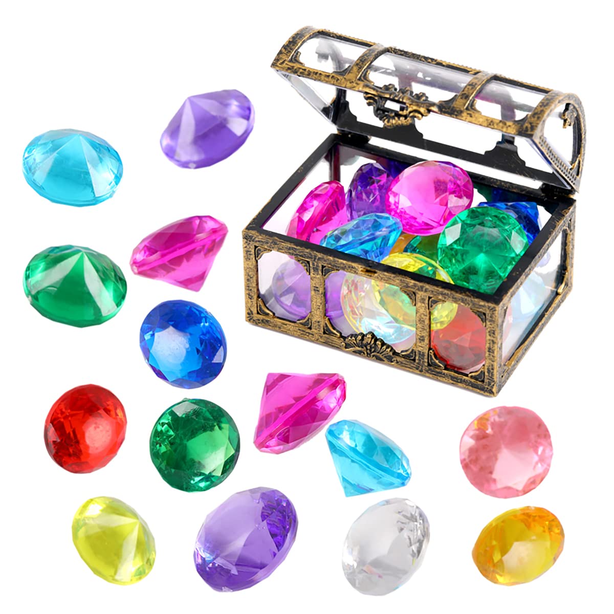 XIJUAN Diving Gem Pool Toys – 14-Color Treasure Chest Pirate Set for Kids