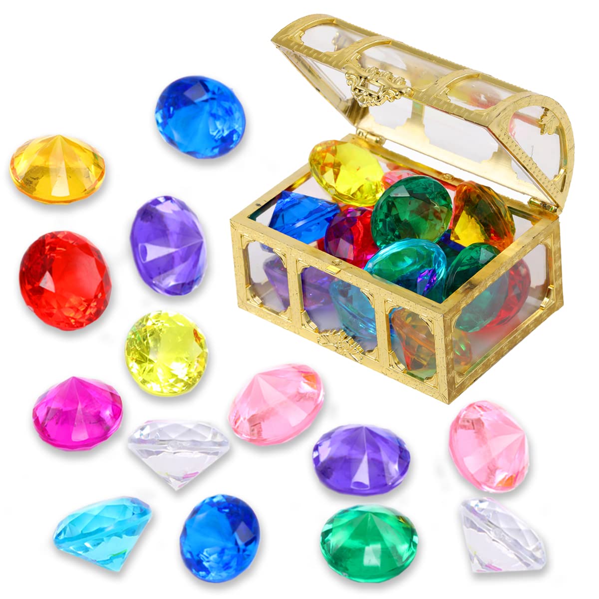 XIJUAN Diving Gem Pool Toys – 14-Color Diamond Treasure Chest (Golden)