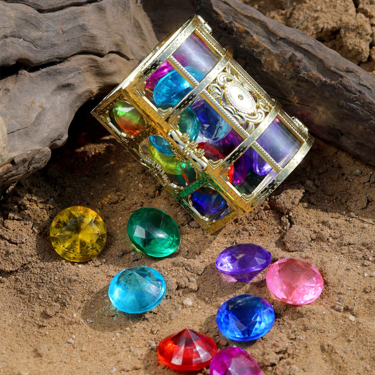 XIJUAN Diving Gem Pool Toys – 14-Color Diamond Treasure Chest (Golden)