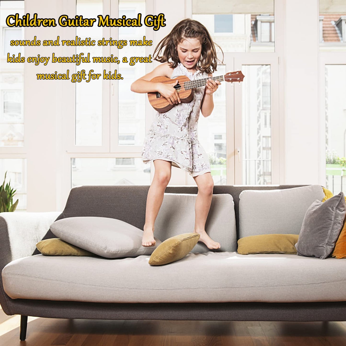 Xilanhhaa Kids Toy Ukulele Guitar – 17in 4-String Mini Educational Instrument