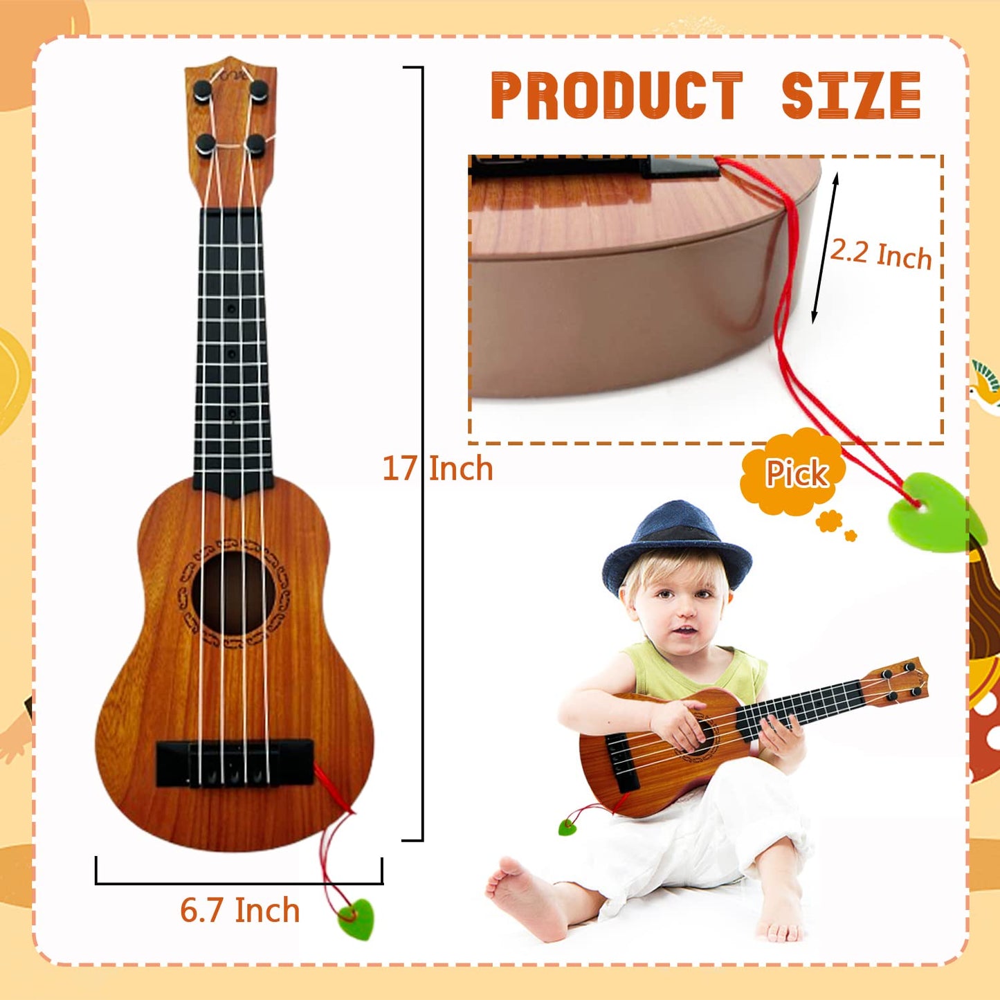 Xilanhhaa Kids Toy Ukulele Guitar – 17in 4-String Mini Educational Instrument