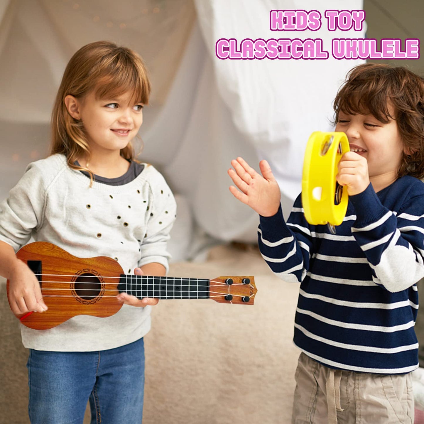 Xilanhhaa Kids Toy Ukulele Guitar – 17in 4-String Mini Educational Instrument